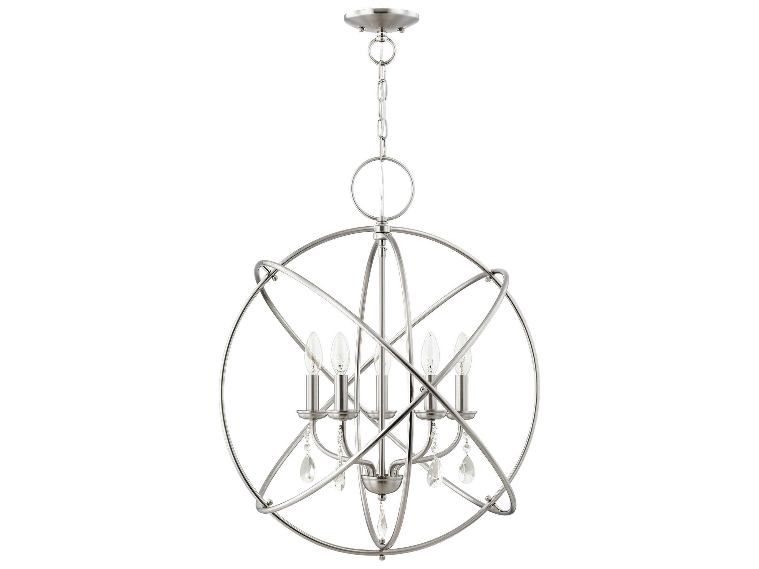 Livex Lighting Aria 5-Light Brushed Nickel Crystal Candelabra Globe Round Chandelier