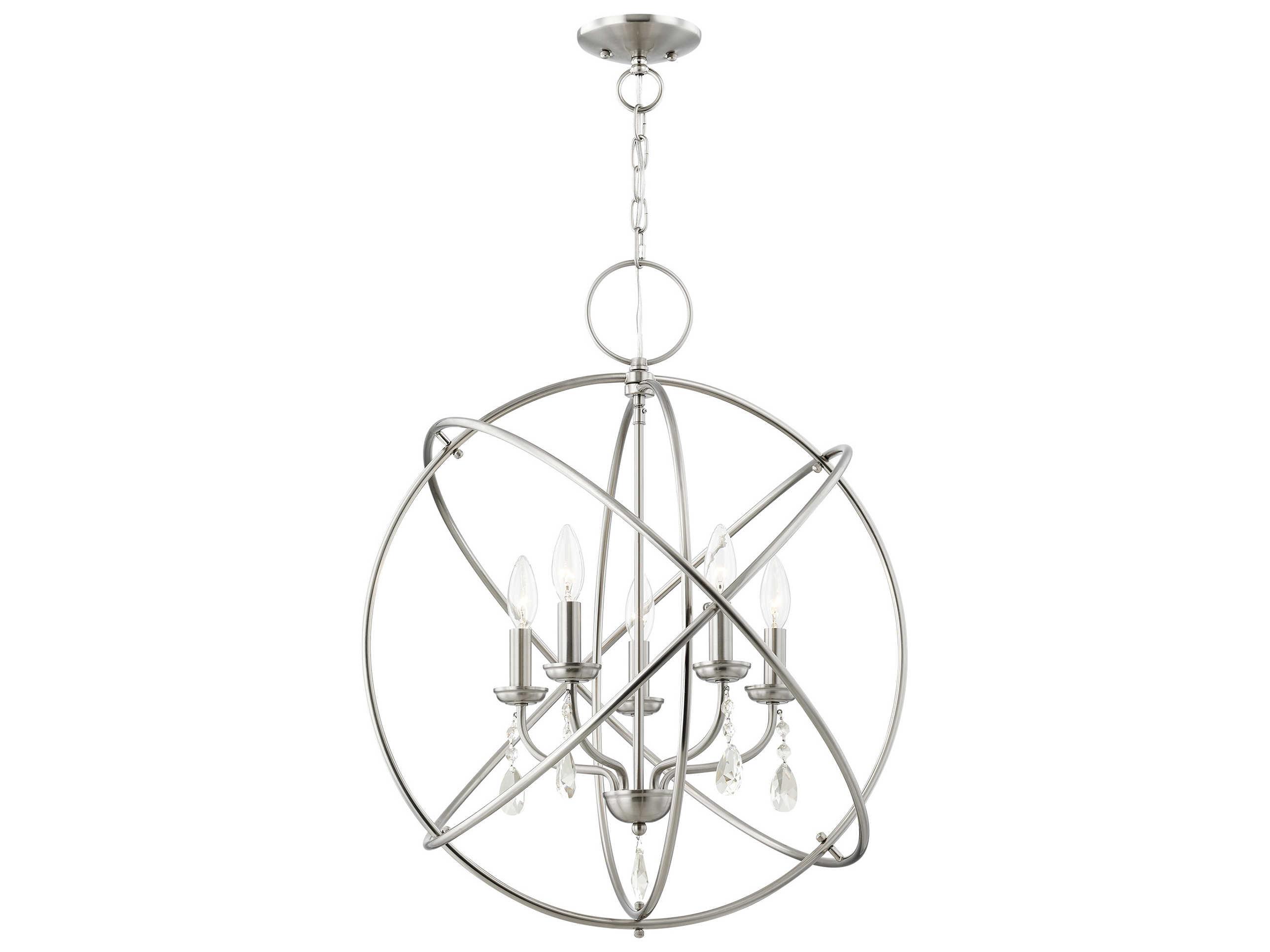 Livex Lighting Aria 5-Light Brushed Nickel Crystal Candelabra Globe Round Chandelier