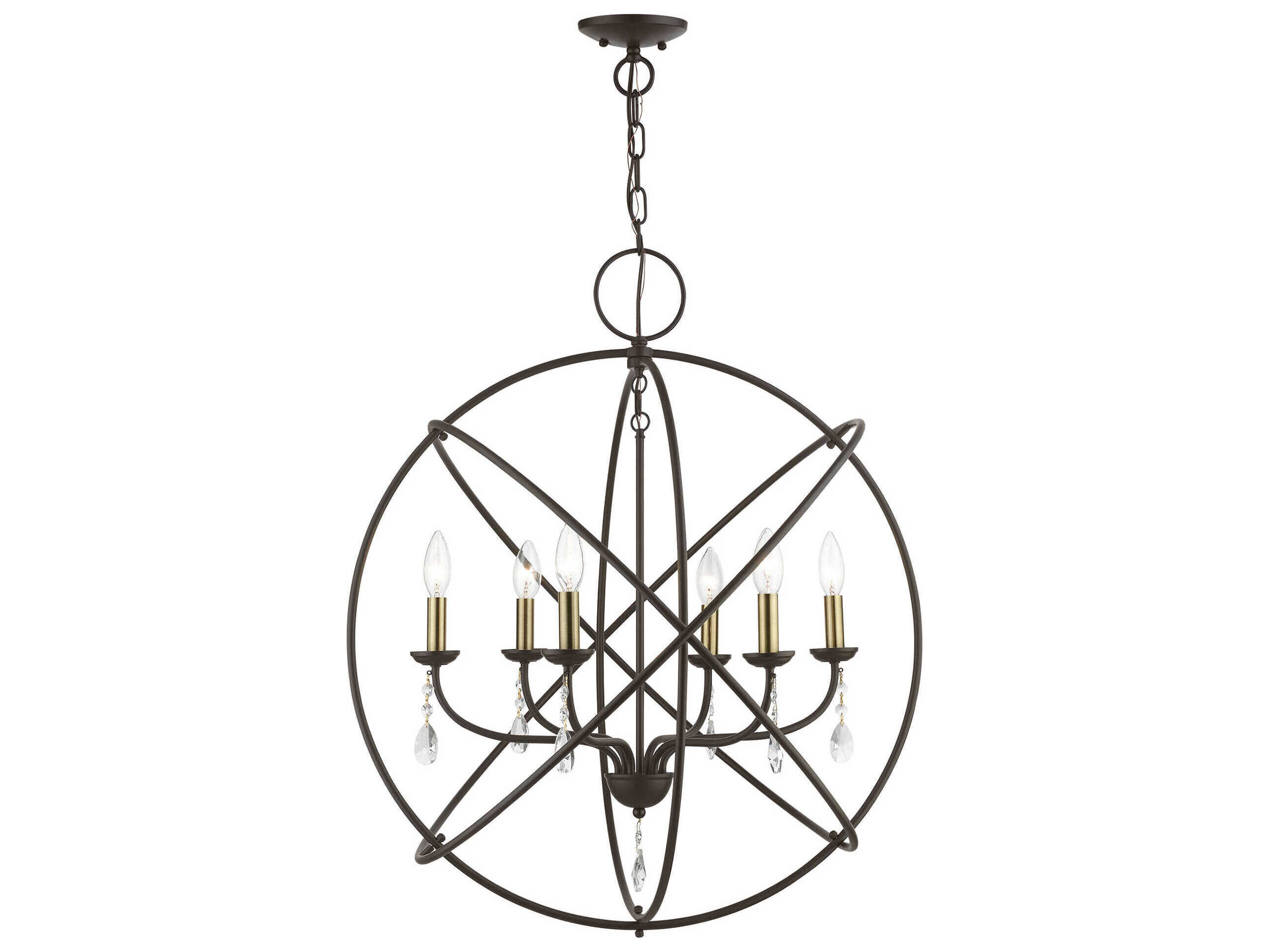 Livex Lighting Aria 6-Light Bronze Antique Brass Crystal Candelabra Chandelier