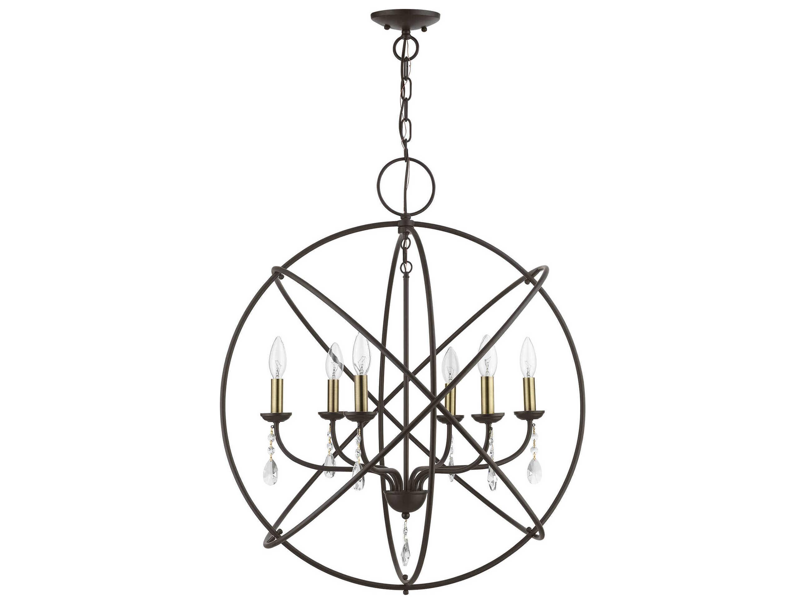 Livex Lighting Aria 6-Light Bronze Antique Brass Crystal Candelabra Chandelier