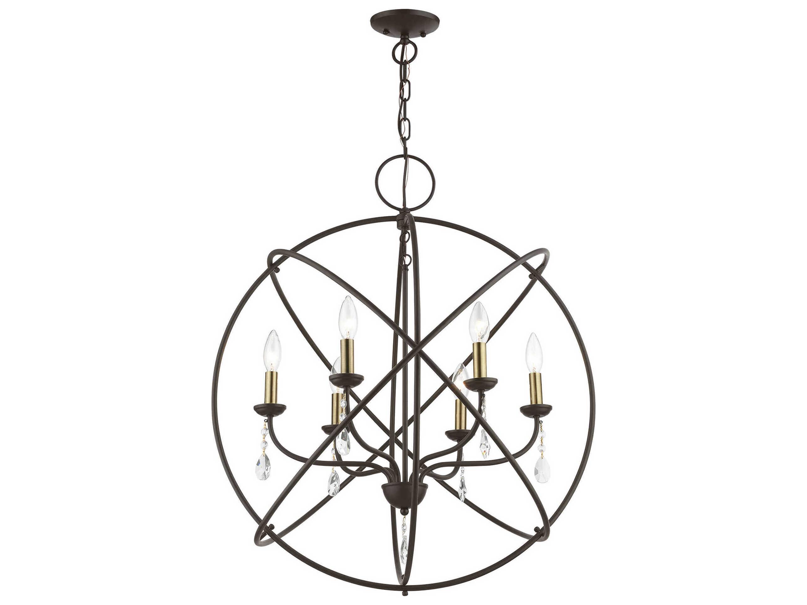 Livex Lighting Aria 6-Light Bronze Antique Brass Crystal Candelabra Chandelier