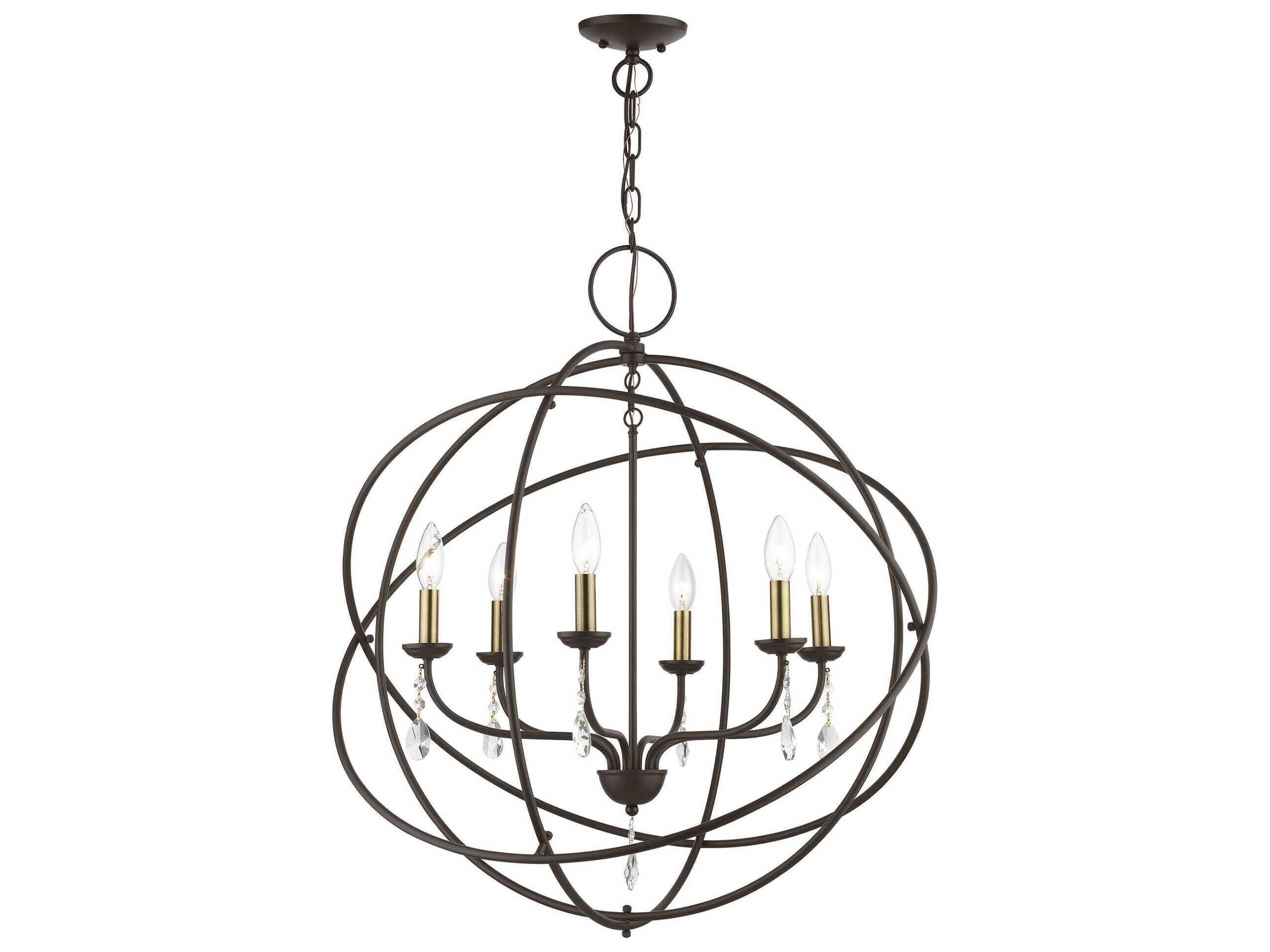 Livex Lighting Aria 6-Light Bronze Antique Brass Crystal Candelabra Chandelier