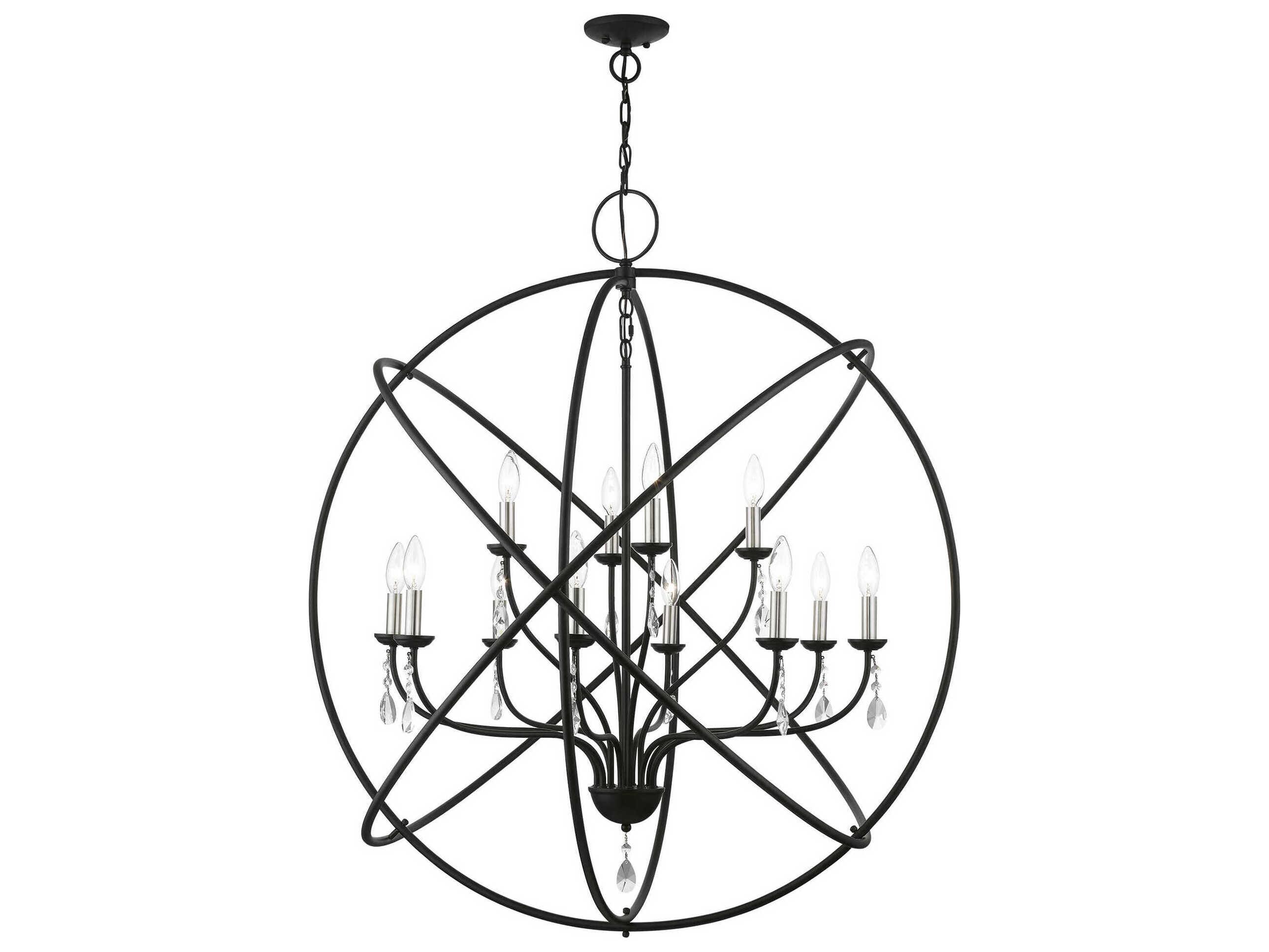 Livex Lighting Aria 12-Light Black Brushed Nickel Crystal Candelabra Chandelier