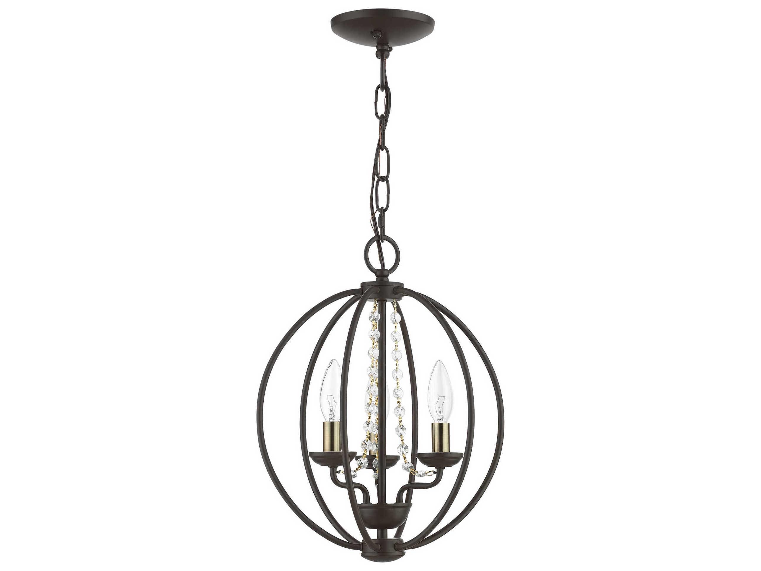 Livex Lighting Arabella 3-Light Bronze Antique Brass Crystal Candelabra Chandelier