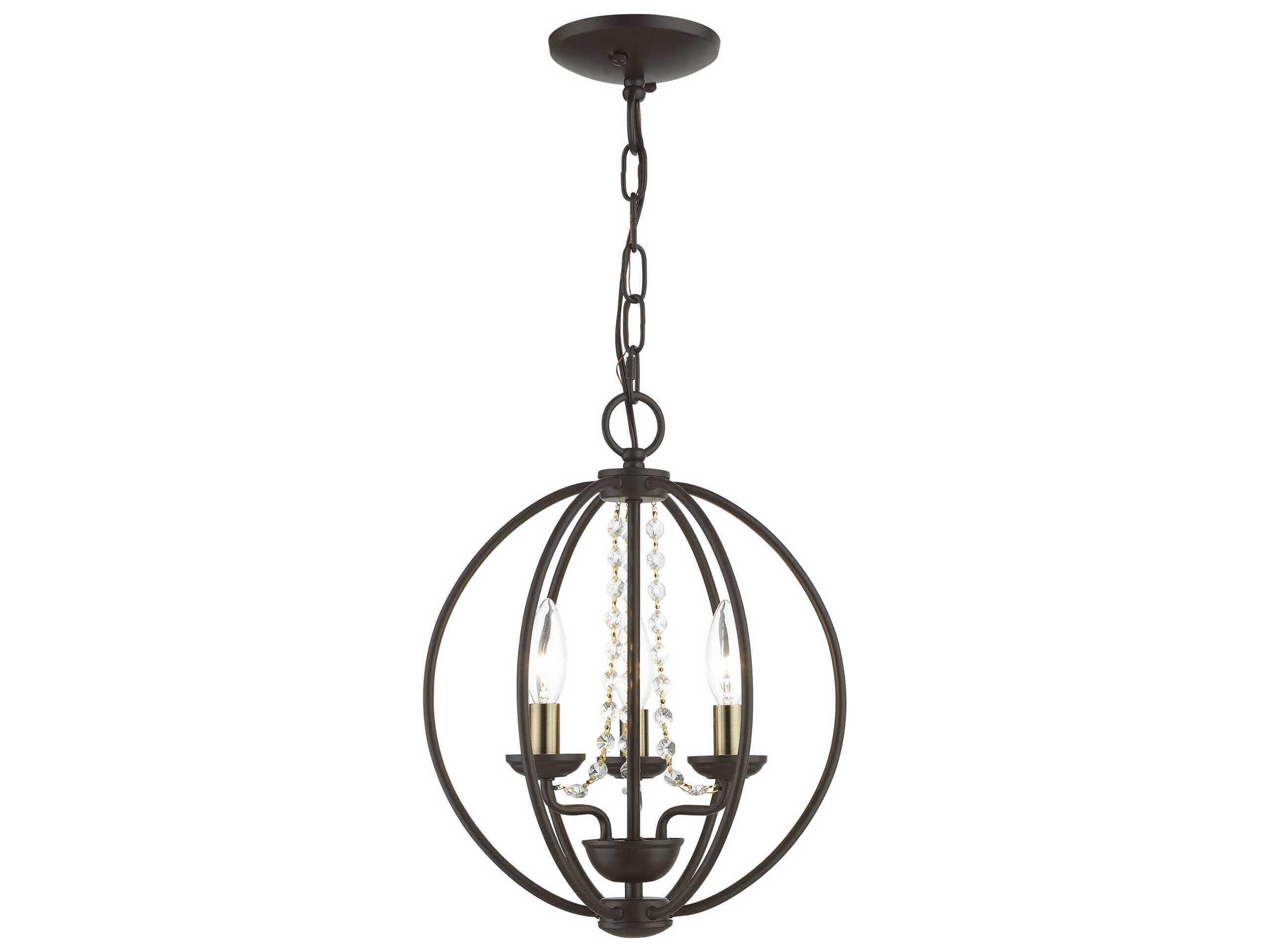 Livex Lighting Arabella 3-Light Bronze Antique Brass Crystal Candelabra Chandelier