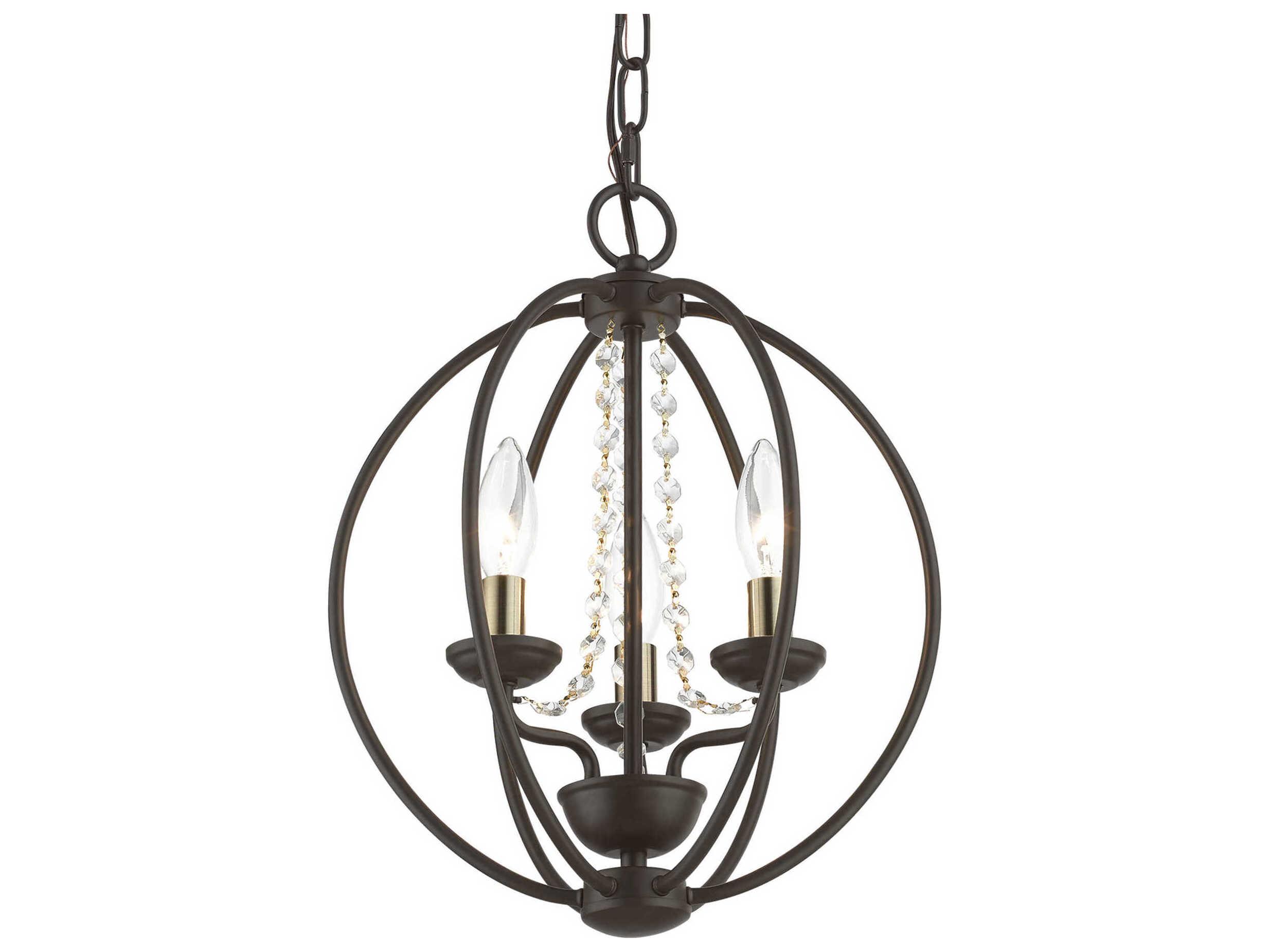 Livex Lighting Arabella 3-Light Bronze Antique Brass Crystal Candelabra Chandelier