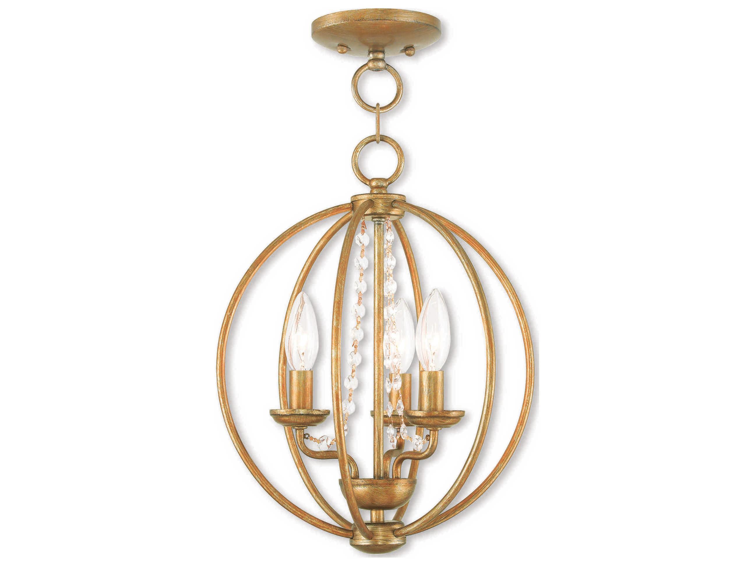 Livex Lighting Arabella 3-Light Antique Gold Leaf Crystal Candelabra Round Chandelier