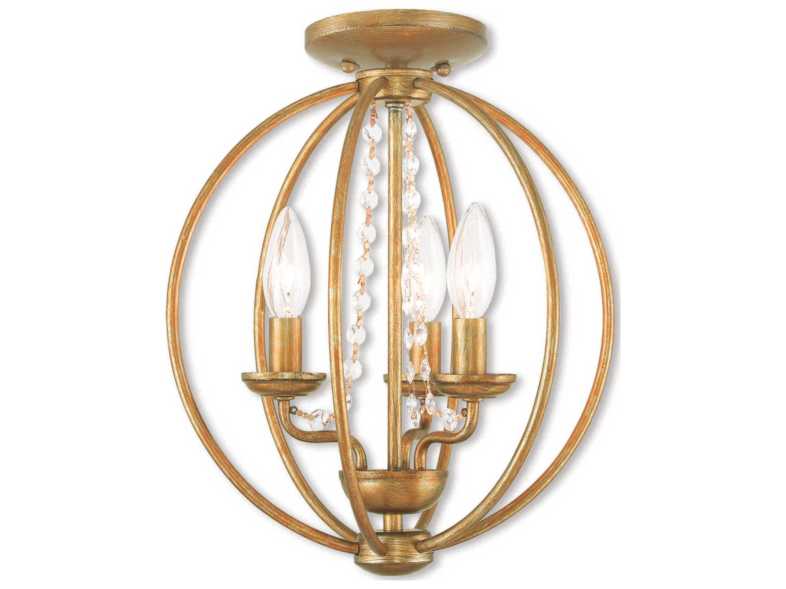 Livex Lighting Arabella 3-Light Antique Gold Leaf Crystal Candelabra Round Chandelier