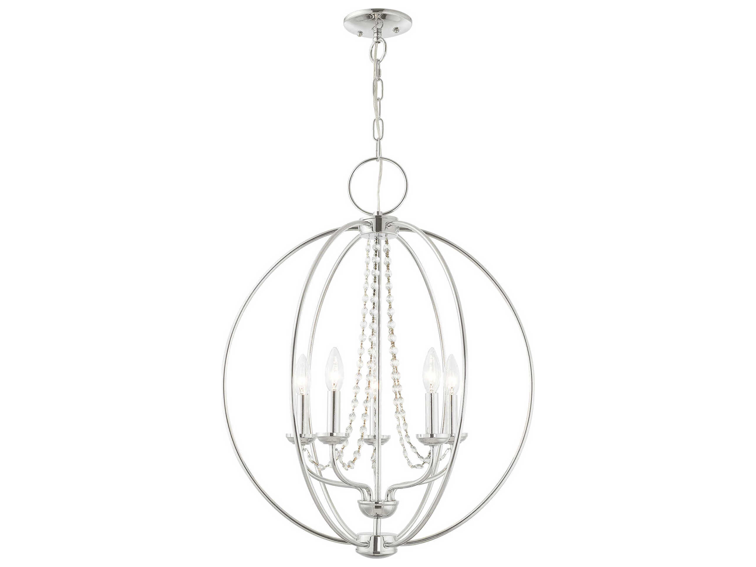 Livex Lighting Arabella 5-Light Polished Chrome Crystal Candelabra Round Chandelier