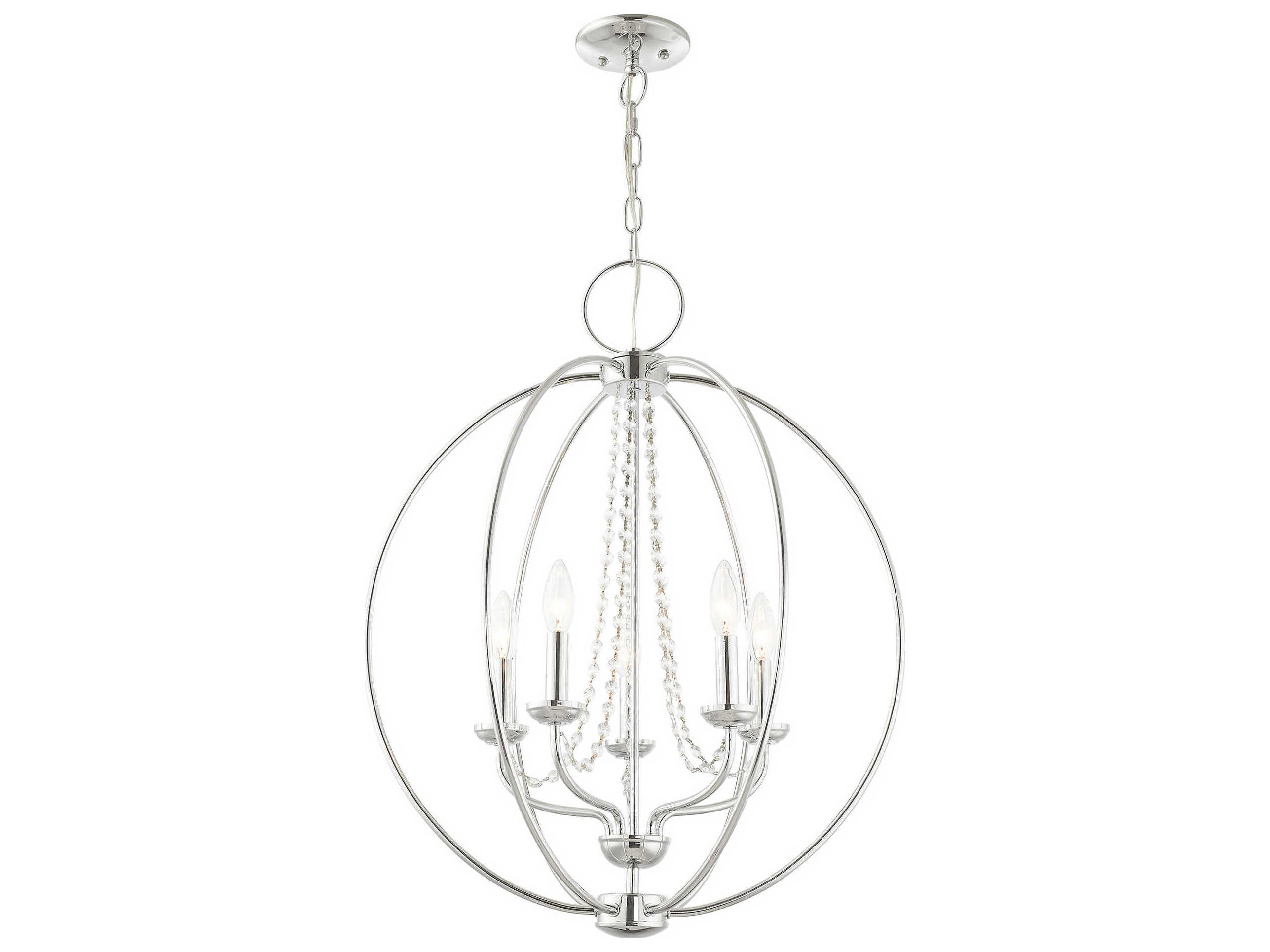 Livex Lighting Arabella 5-Light Polished Chrome Crystal Candelabra Round Chandelier