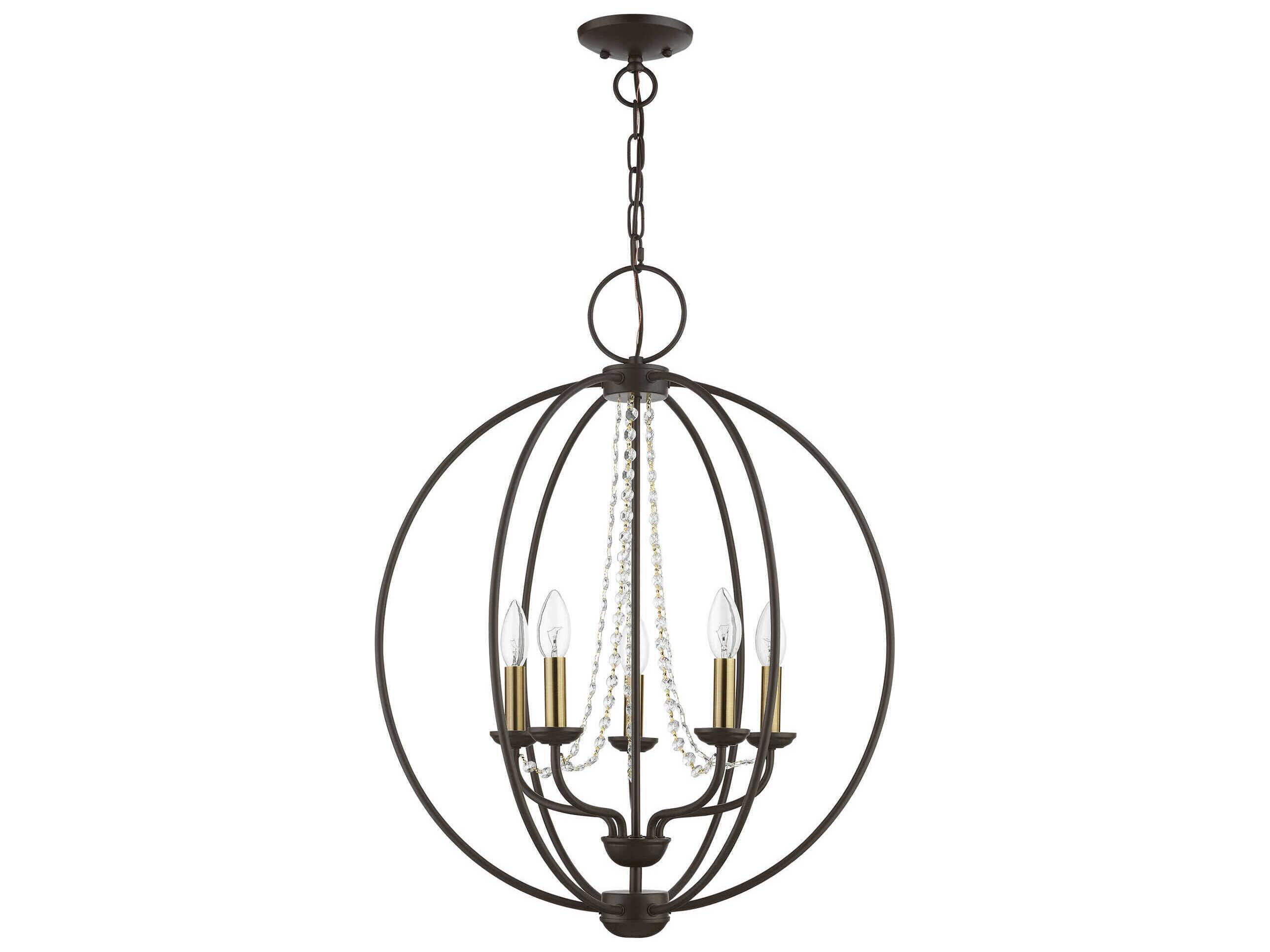 Livex Lighting Arabella 5-Light Bronze Antique Brass Crystal Candelabra Chandelier
