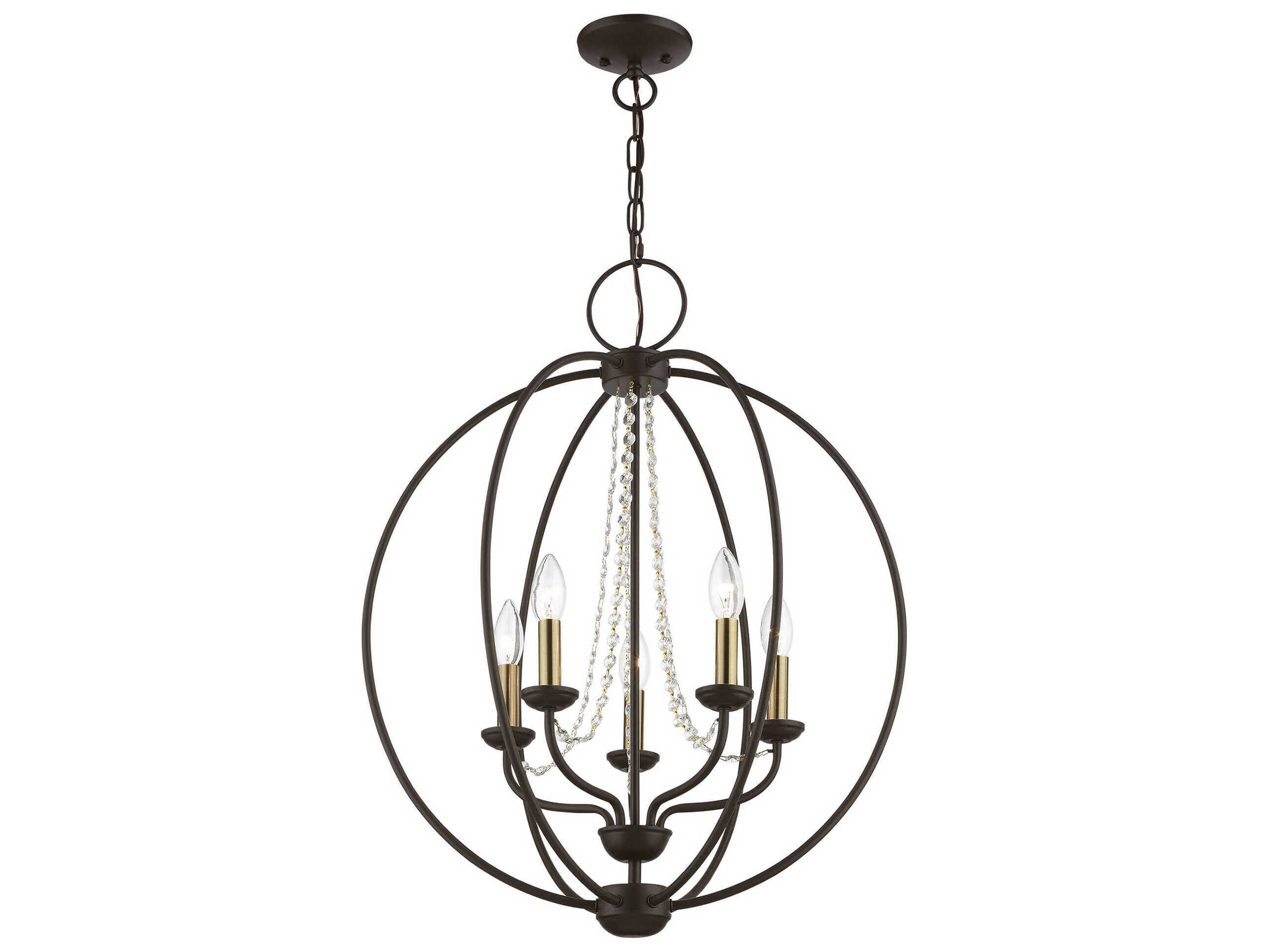 Livex Lighting Arabella 5-Light Bronze Antique Brass Crystal Candelabra Chandelier