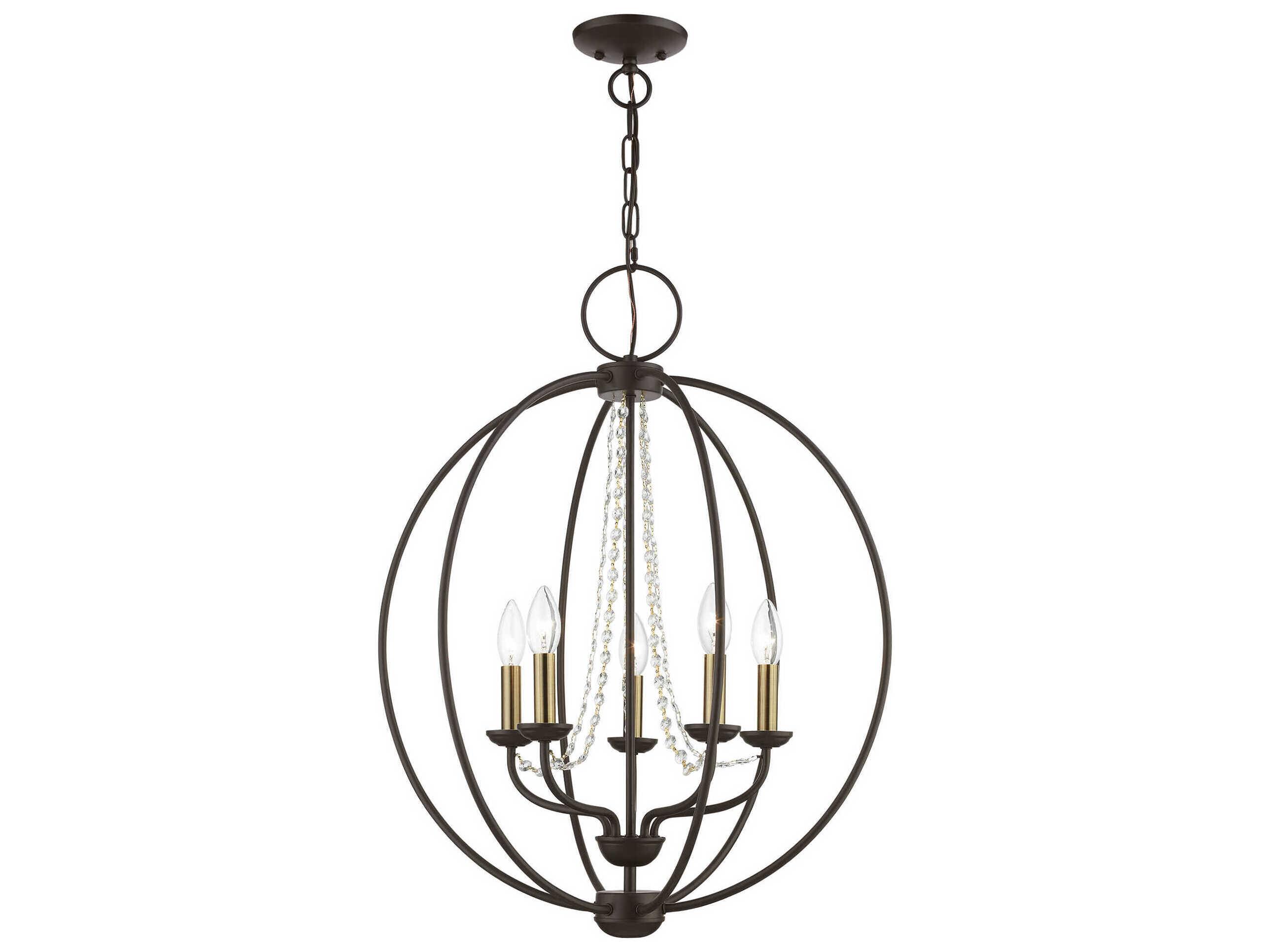 Livex Lighting Arabella 5-Light Bronze Antique Brass Crystal Candelabra Chandelier