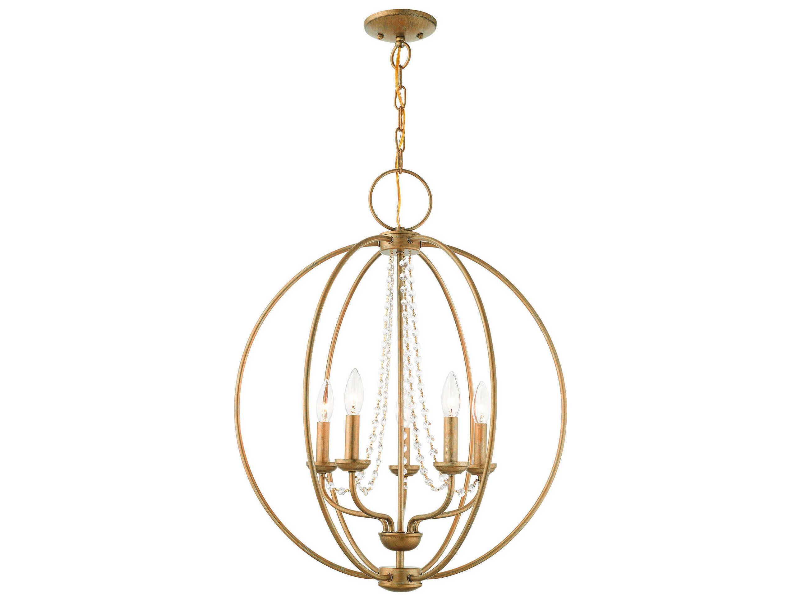 Livex Lighting Arabella 5-Light Antique Gold Leaf Crystal Candelabra Round Chandelier