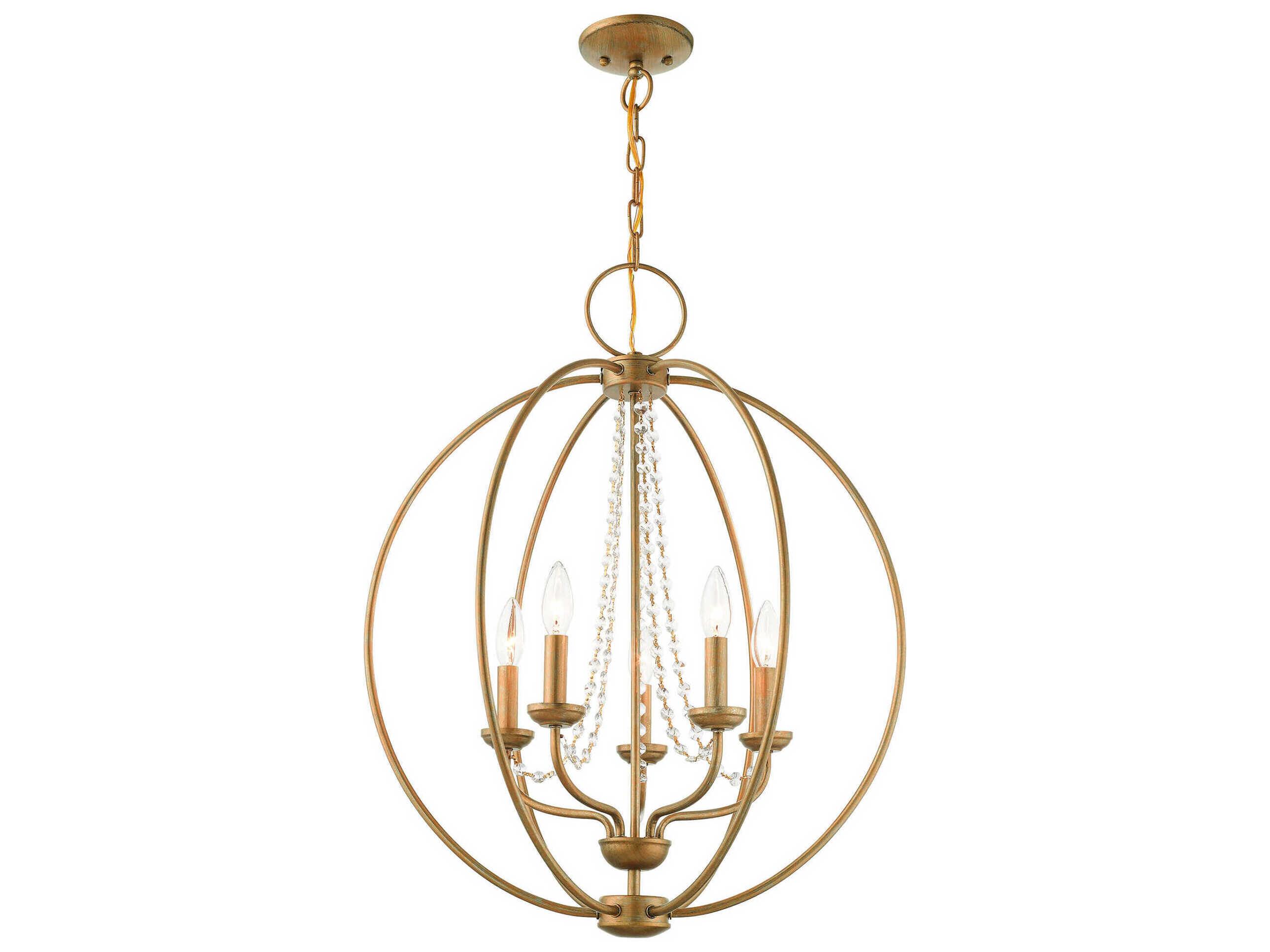 Livex Lighting Arabella 5-Light Antique Gold Leaf Crystal Candelabra Round Chandelier