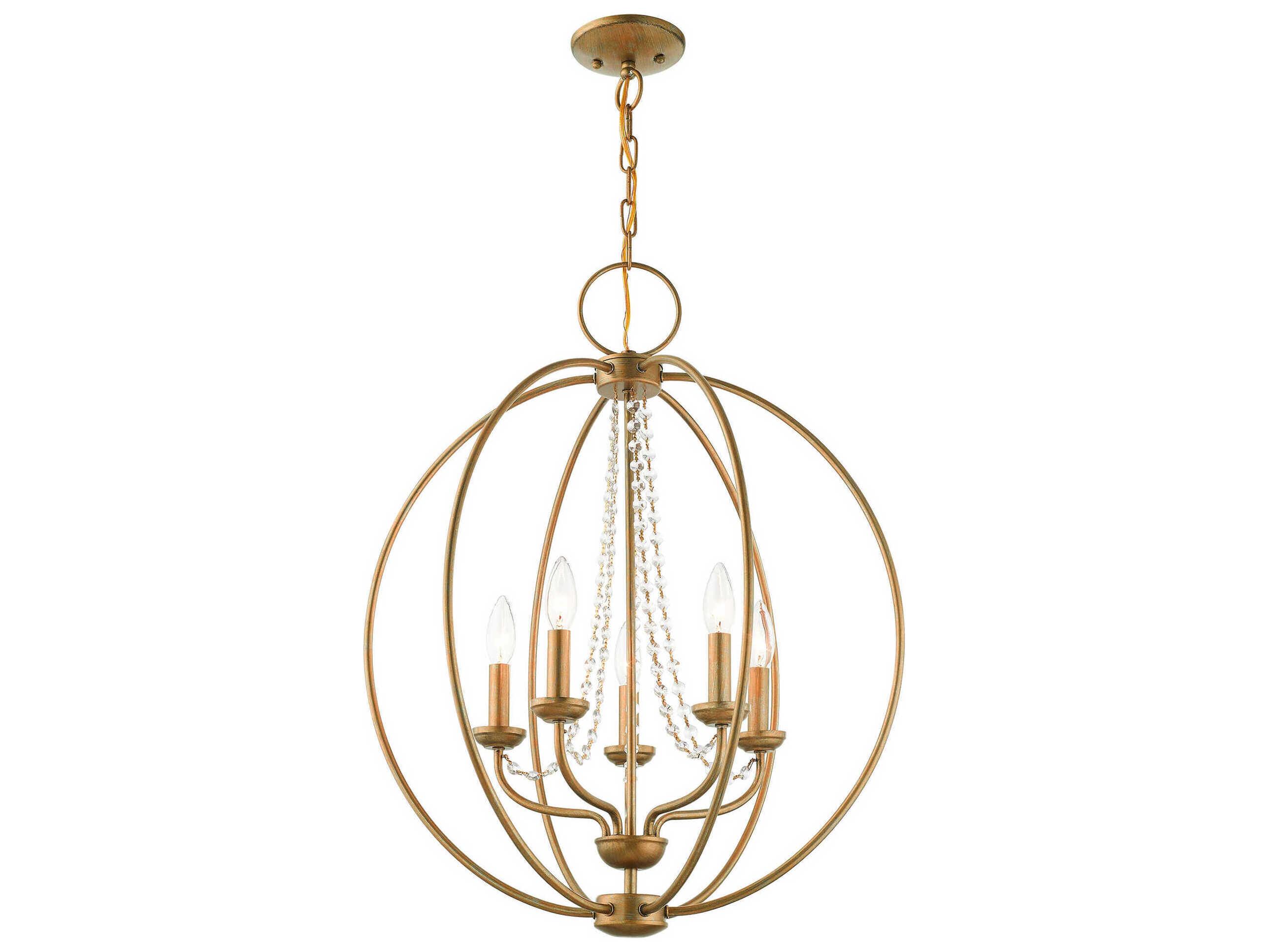 Livex Lighting Arabella 5-Light Antique Gold Leaf Crystal Candelabra Round Chandelier