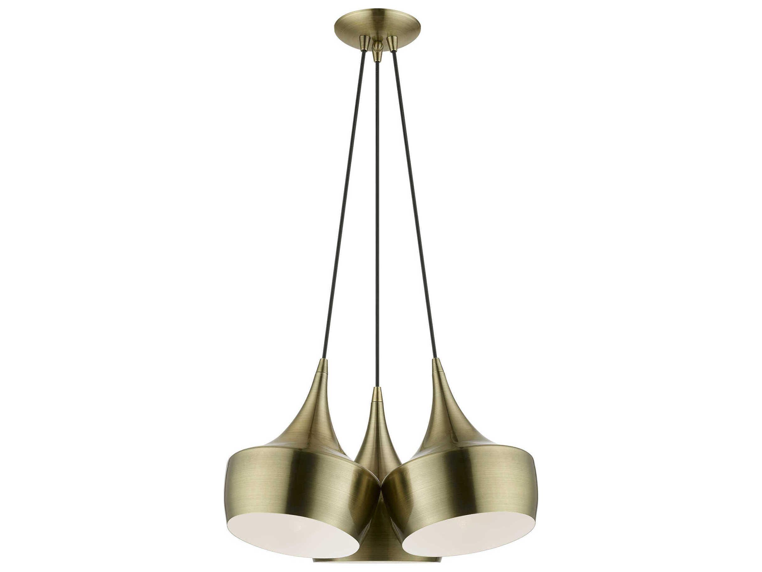 Livex Lighting Waldorf 3-Light Antique Brass White Pendant