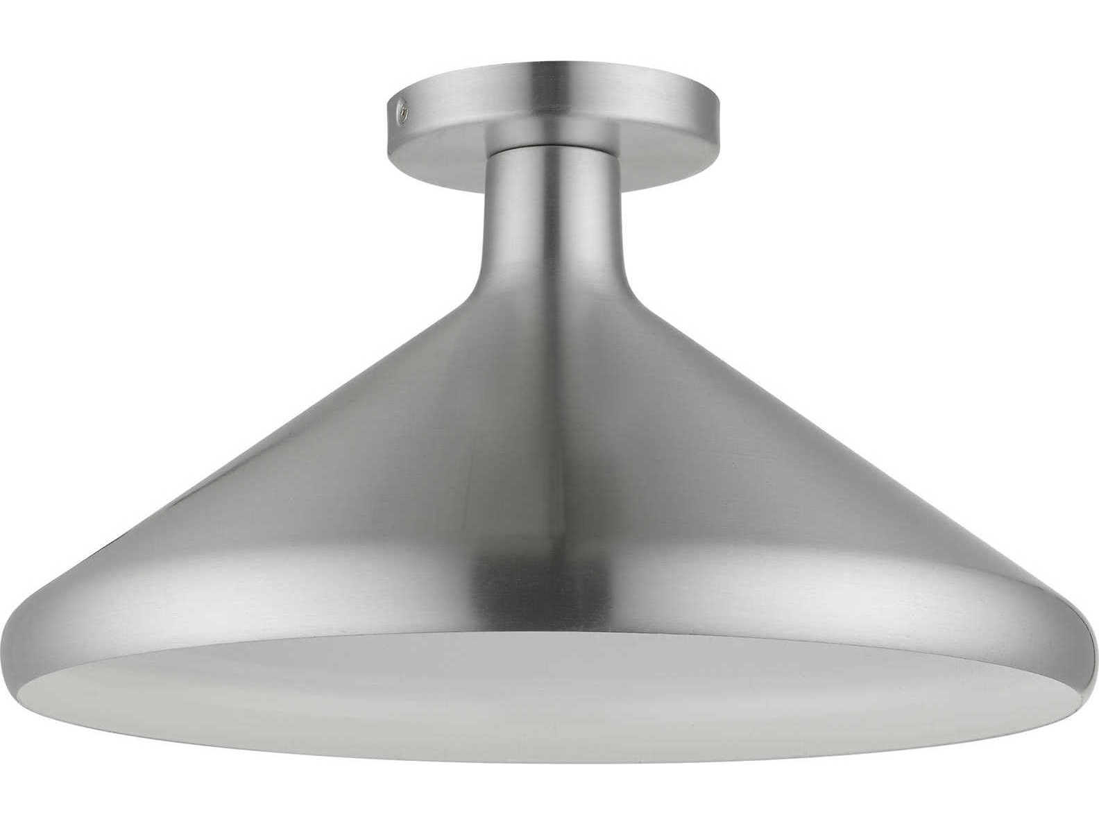 Livex Lighting Geneva 1-Light Brushed Aluminum Silver Semi Flush Mount