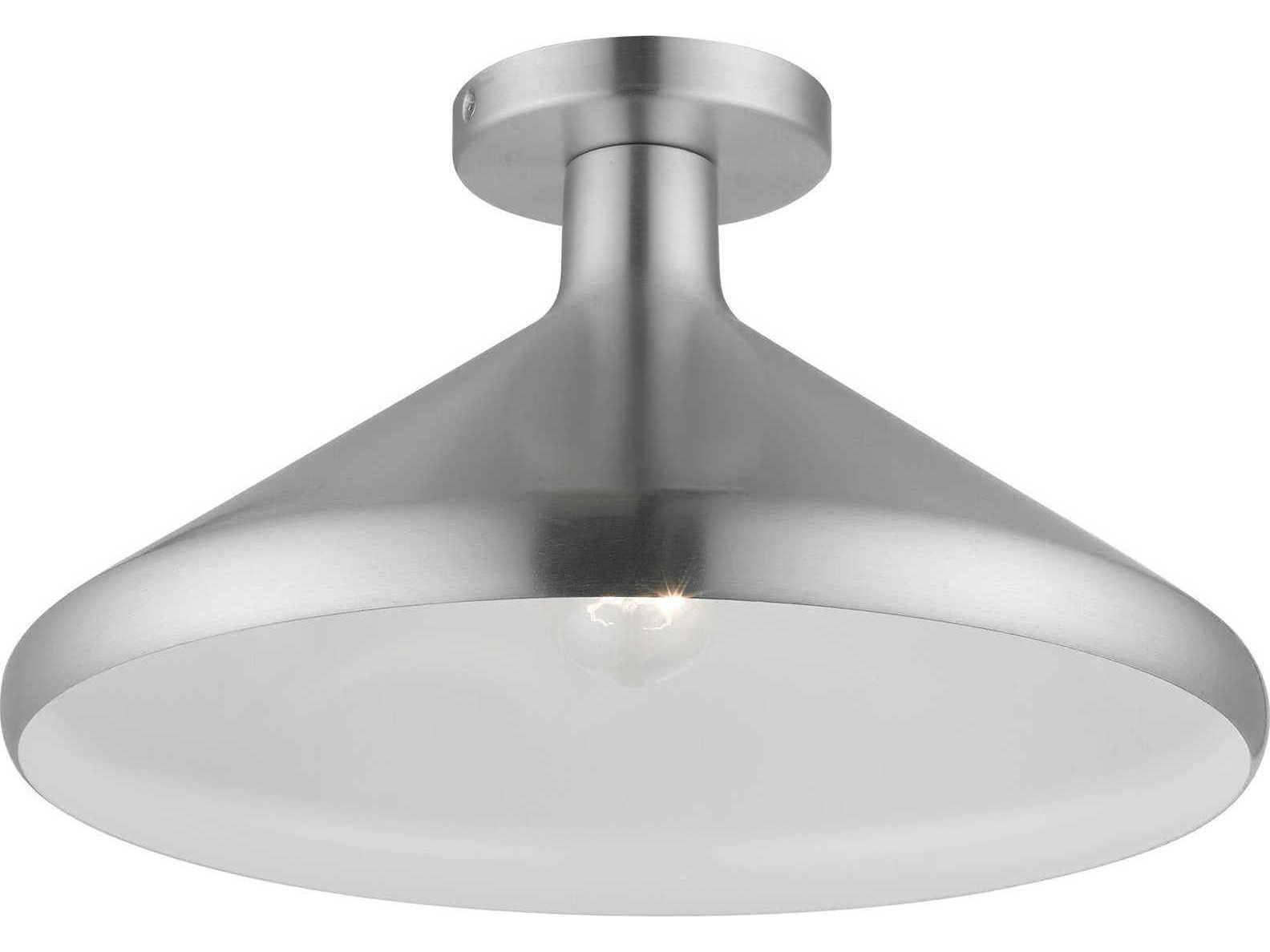 Livex Lighting Geneva 1-Light Brushed Aluminum Silver Semi Flush Mount