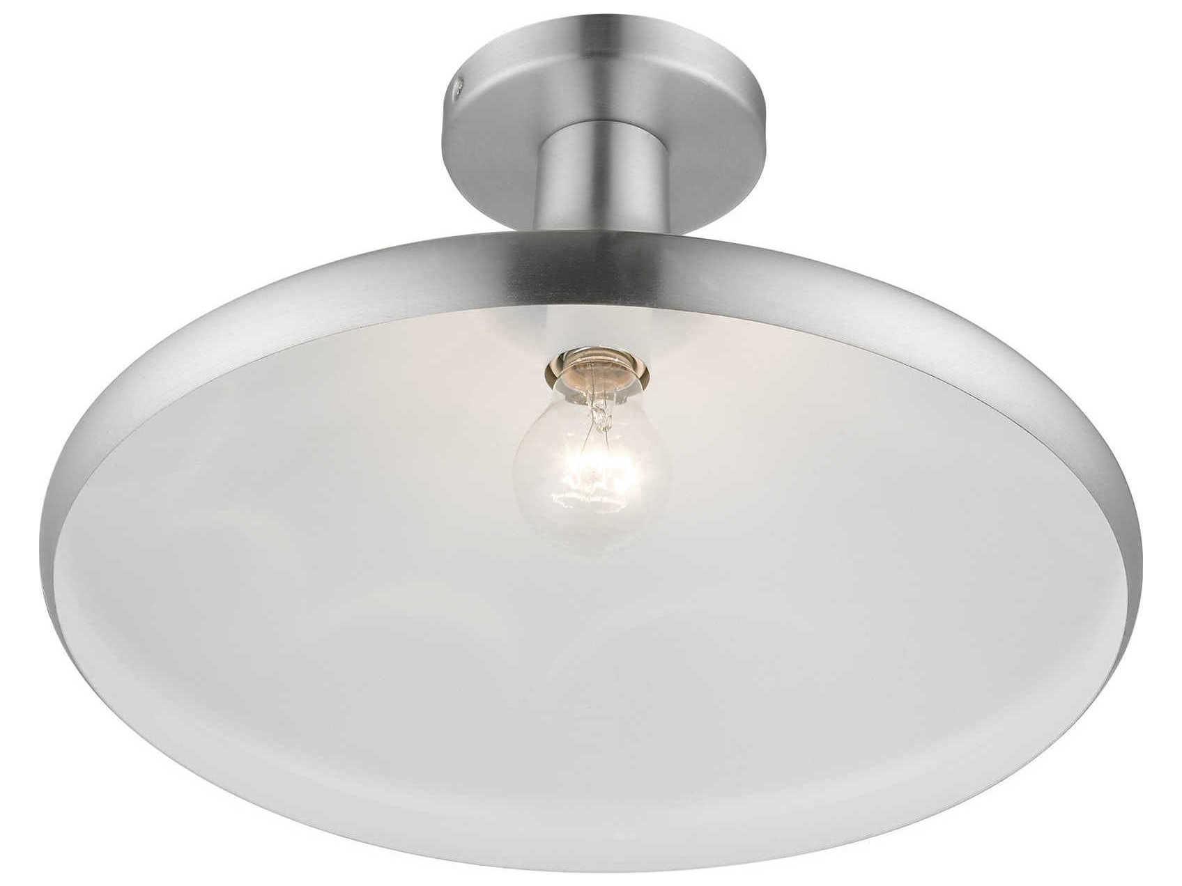 Livex Lighting Geneva 1-Light Brushed Aluminum Silver Semi Flush Mount