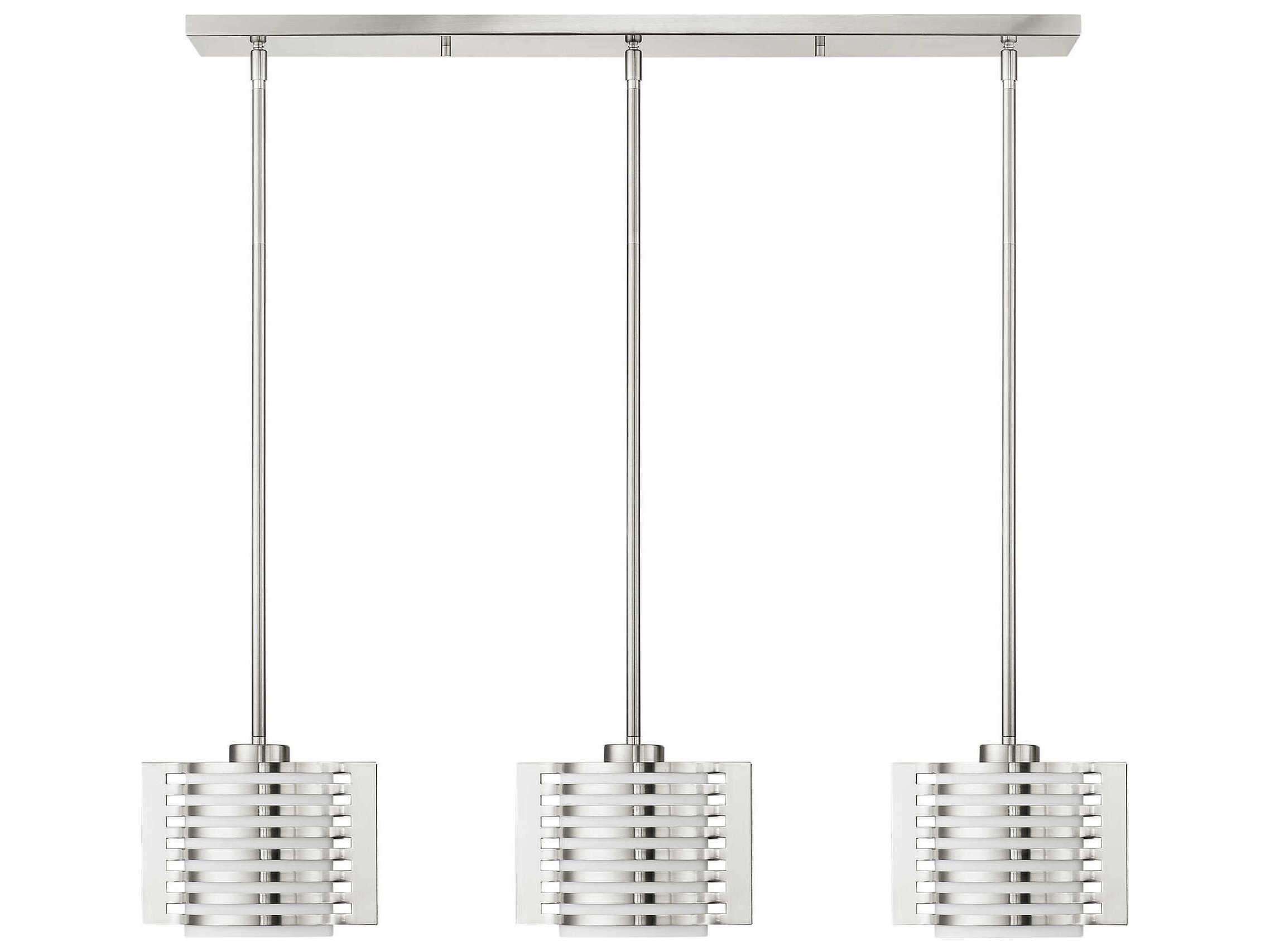 Livex Lighting Hilliard 3-Light Brushed Nickel Glass Island Pendant