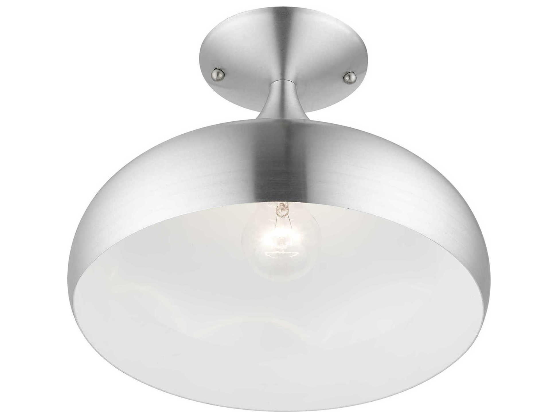 Livex Lighting Amador 1-Light Brushed Aluminum Polished Chrome Bell Flush Mount