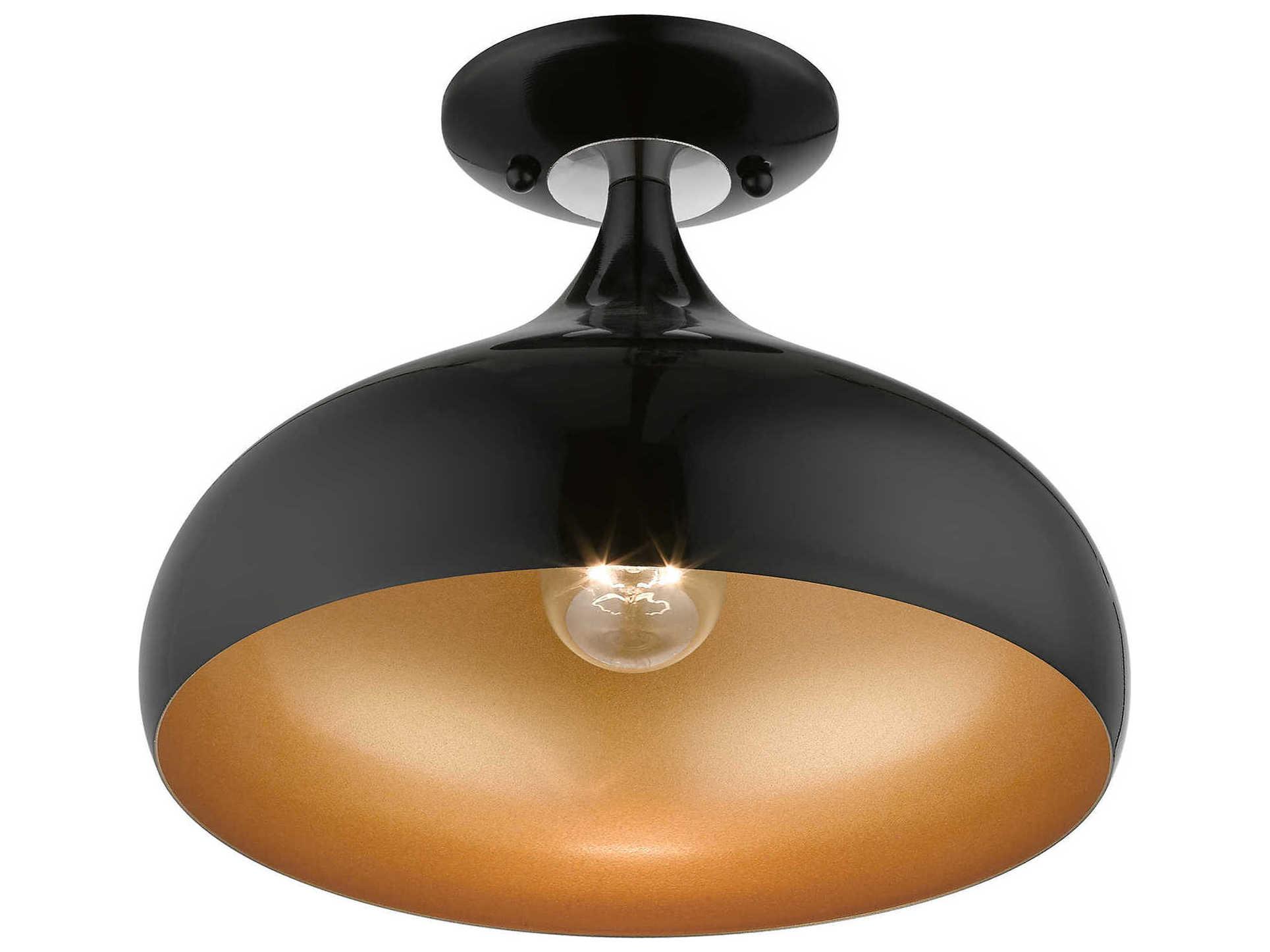 Livex Lighting Amador 1-Light Shiny Black Polished Chrome Bell Semi Flush Mount