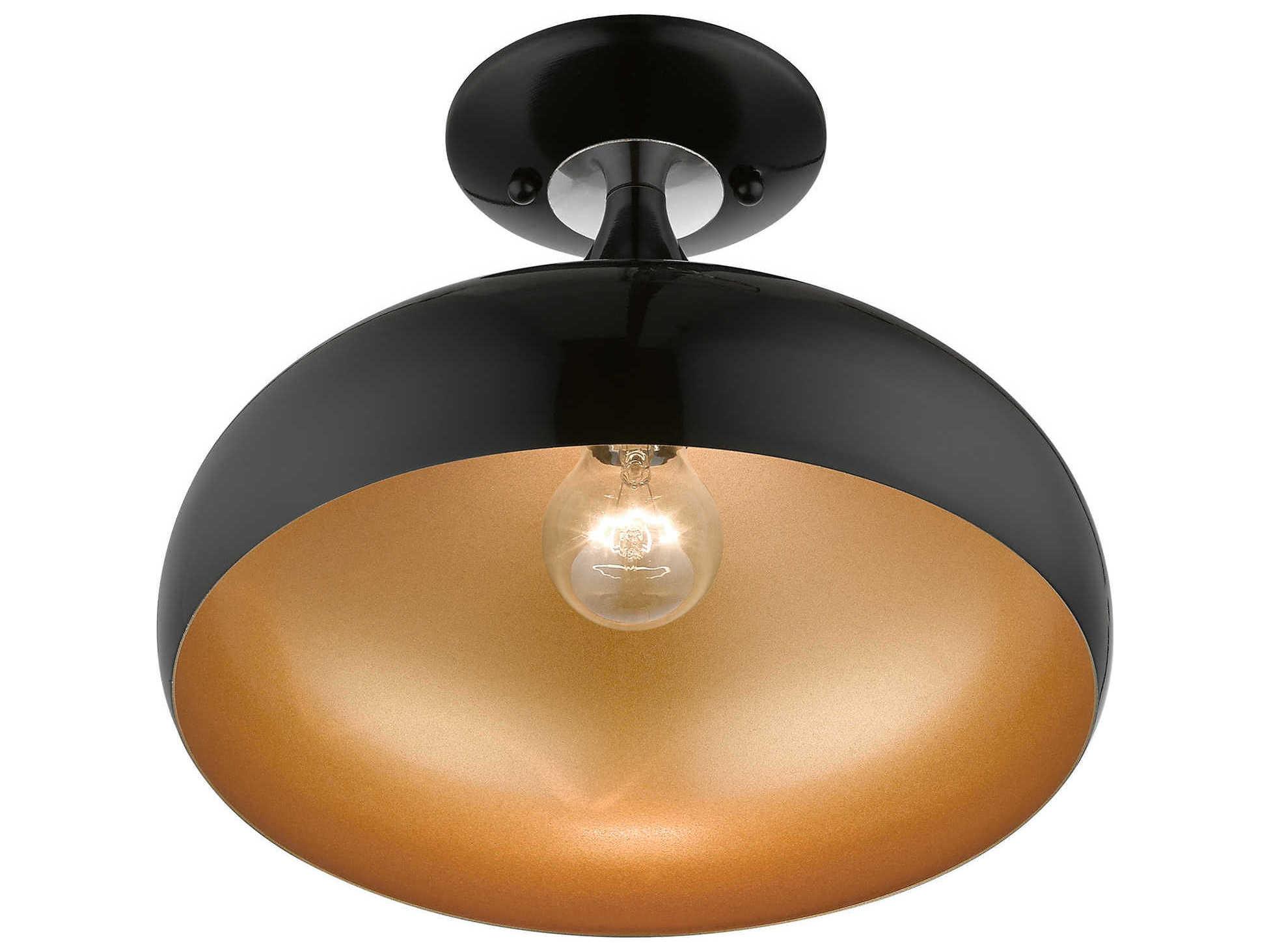 Livex Lighting Amador 1-Light Shiny Black Polished Chrome Bell Semi Flush Mount