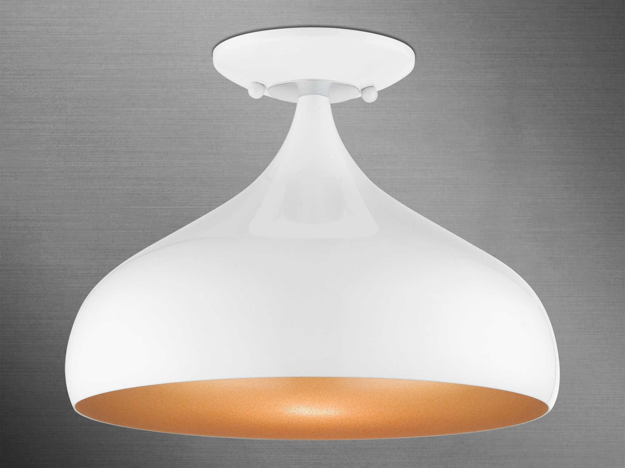 Livex Lighting Amador 1-Light Shiny White Polished Chrome Bell Semi Flush Mount