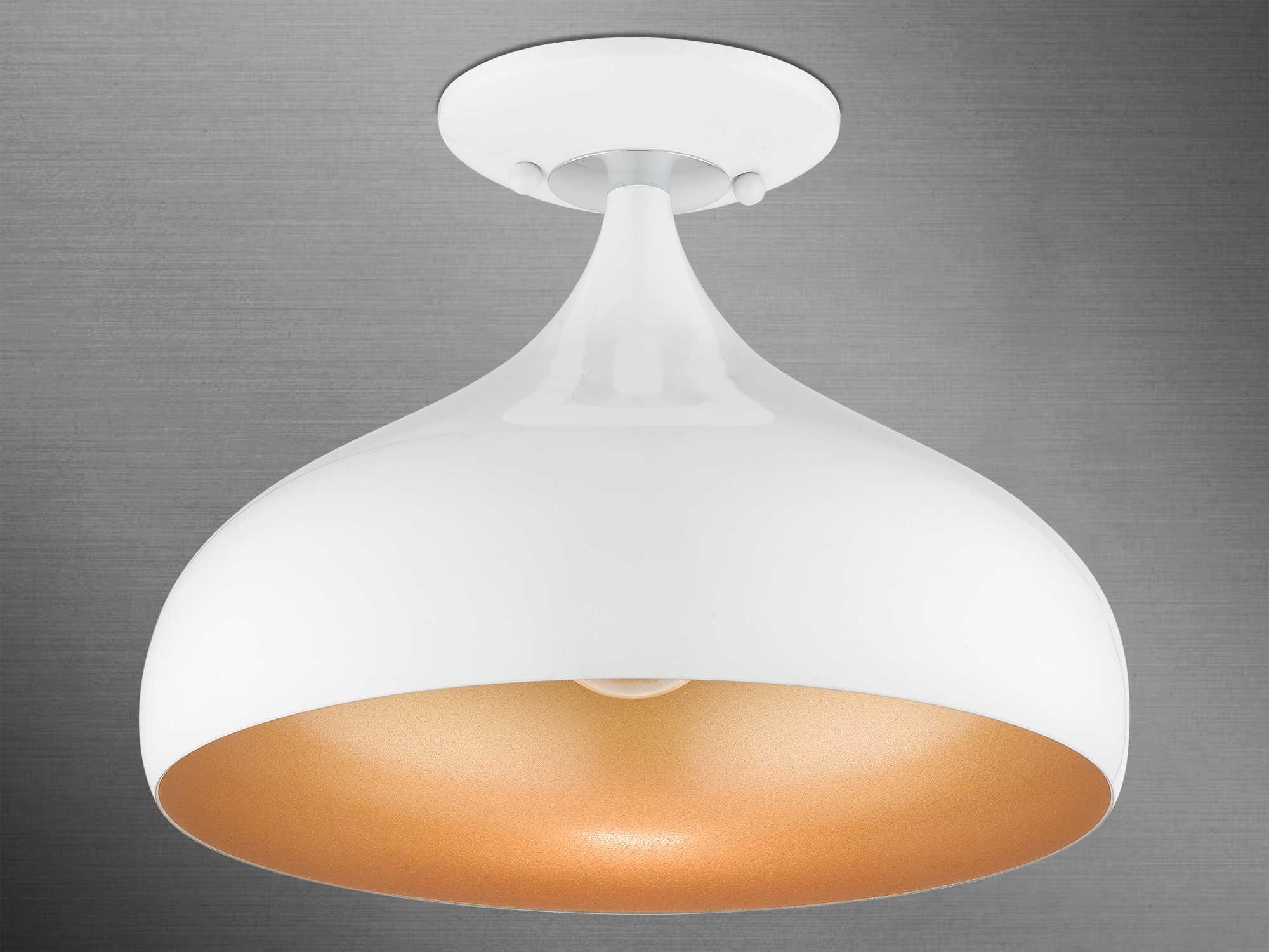 Livex Lighting Amador 1-Light Shiny White Polished Chrome Bell Semi Flush Mount