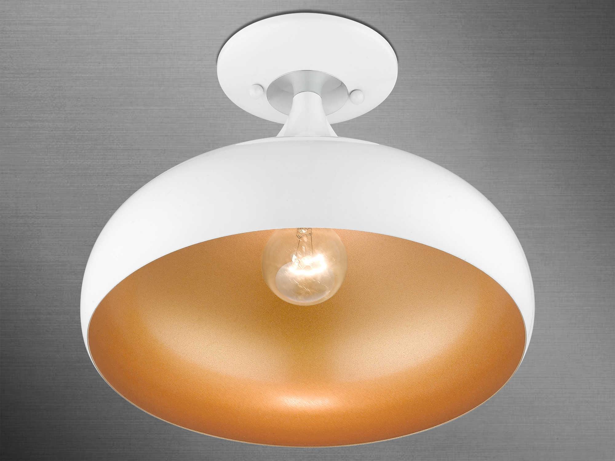 Livex Lighting Amador 1-Light Shiny White Polished Chrome Bell Semi Flush Mount