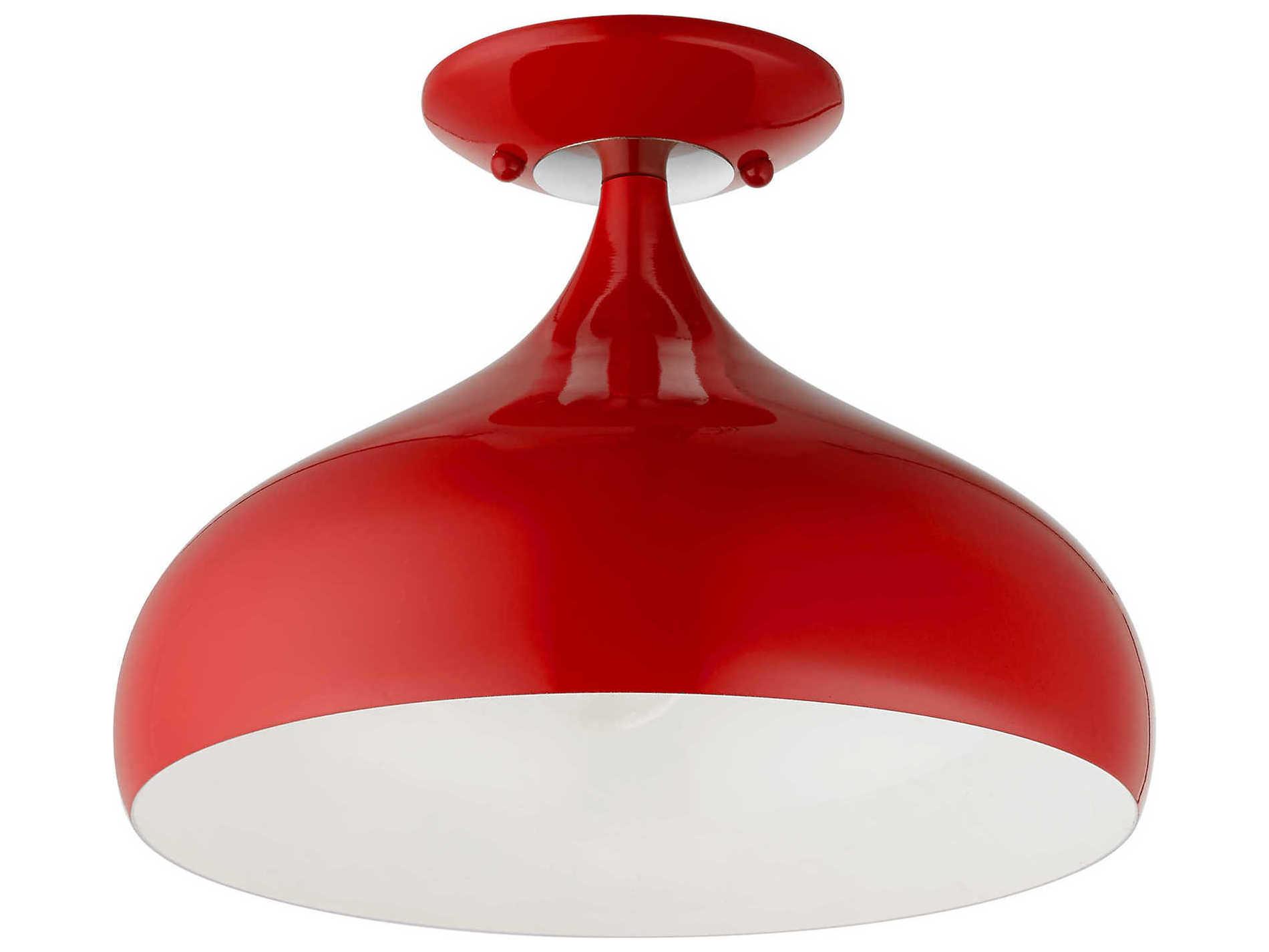 Livex Lighting Amador 1-Light Shiny Red Polished Chrome Bell Semi Flush Mount