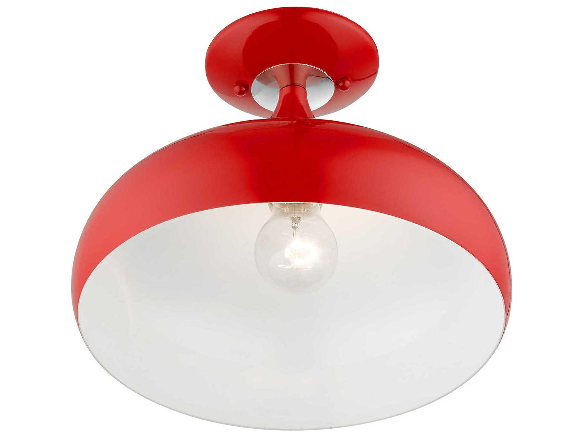 Livex Lighting Amador 1-Light Shiny Red Polished Chrome Bell Semi Flush Mount