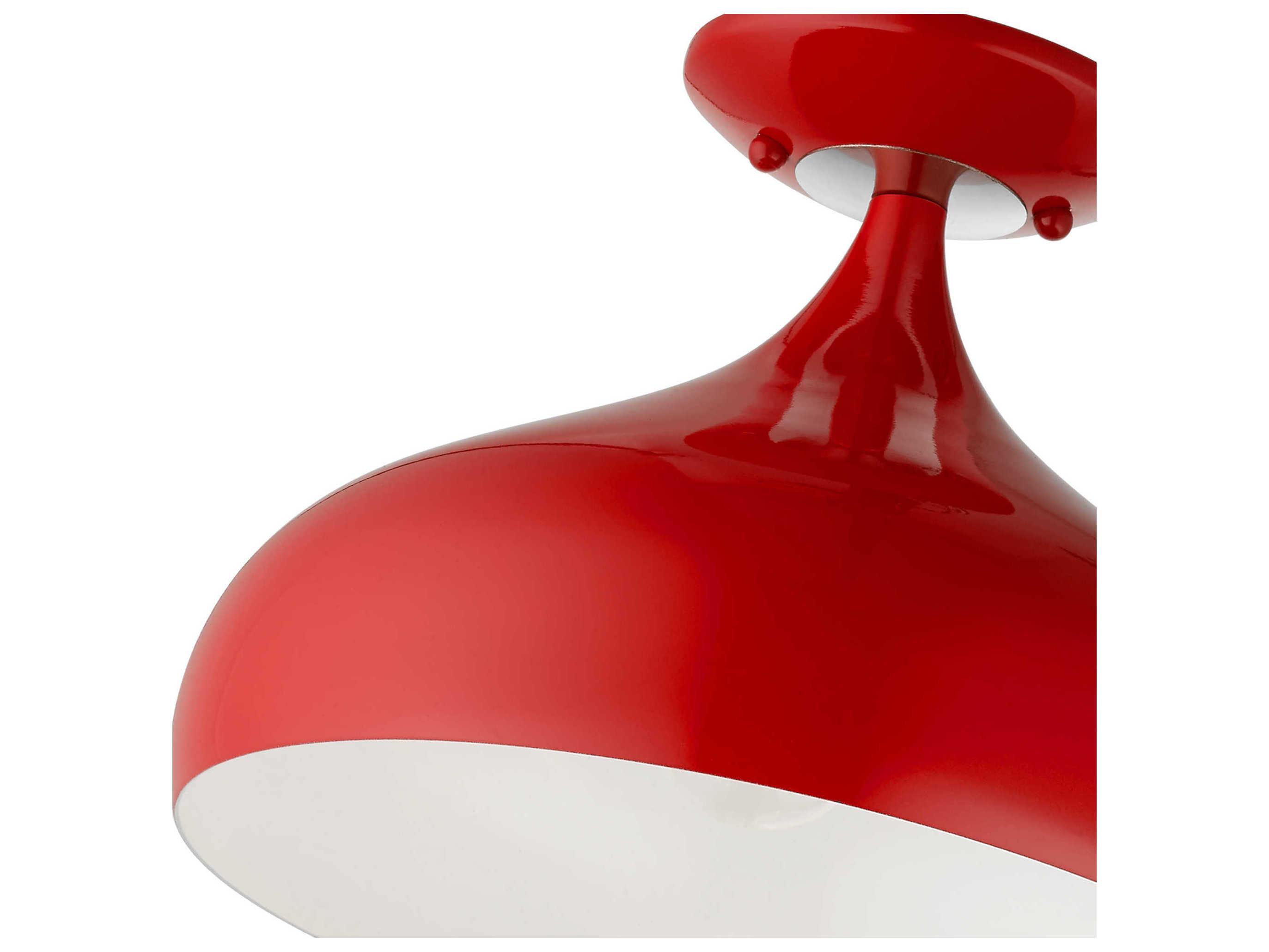Livex Lighting Amador 1-Light Shiny Red Polished Chrome Bell Semi Flush Mount
