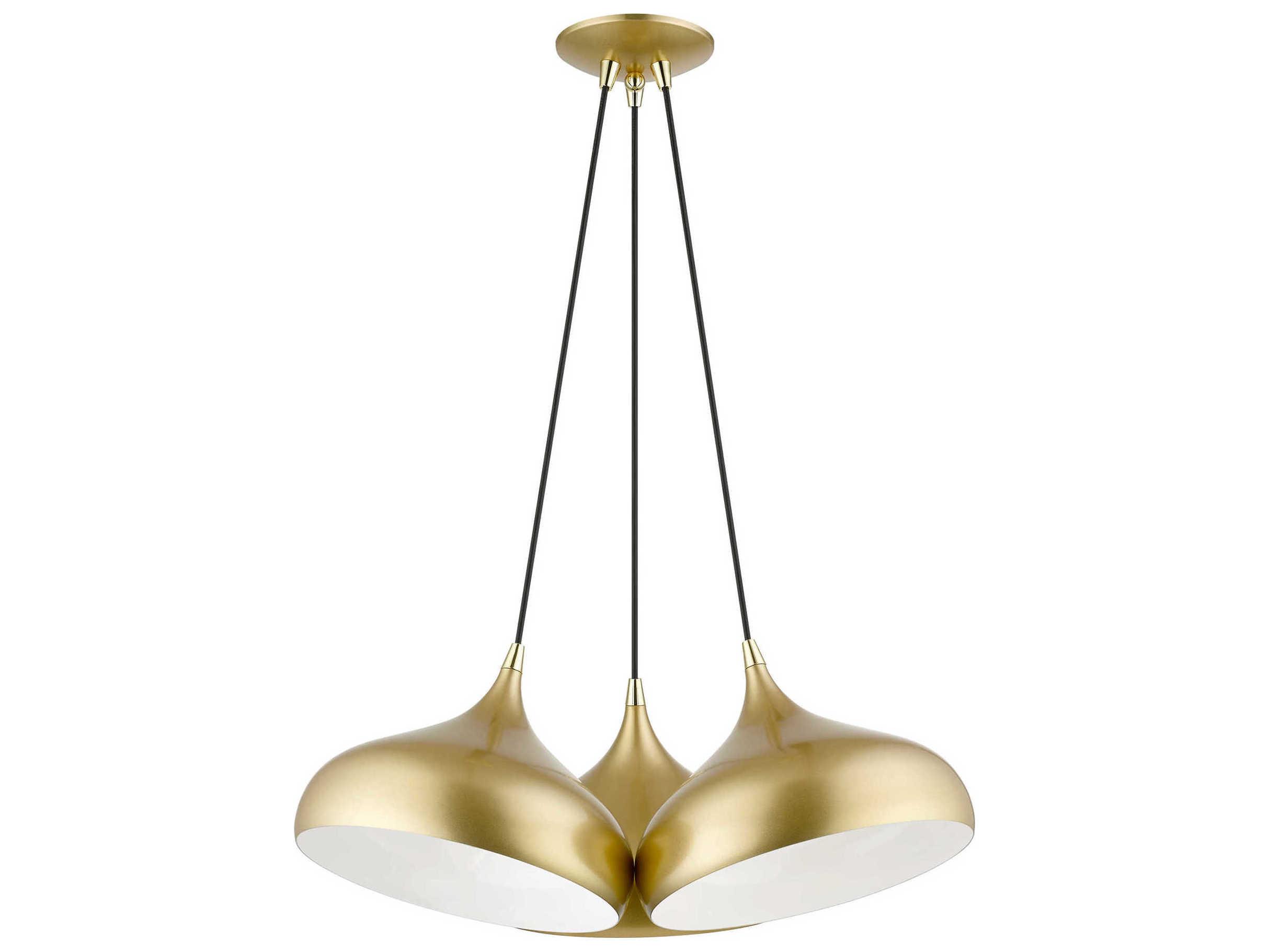Livex Lighting Amador 3-Light Soft Gold Polished Brass White Bell Pendant