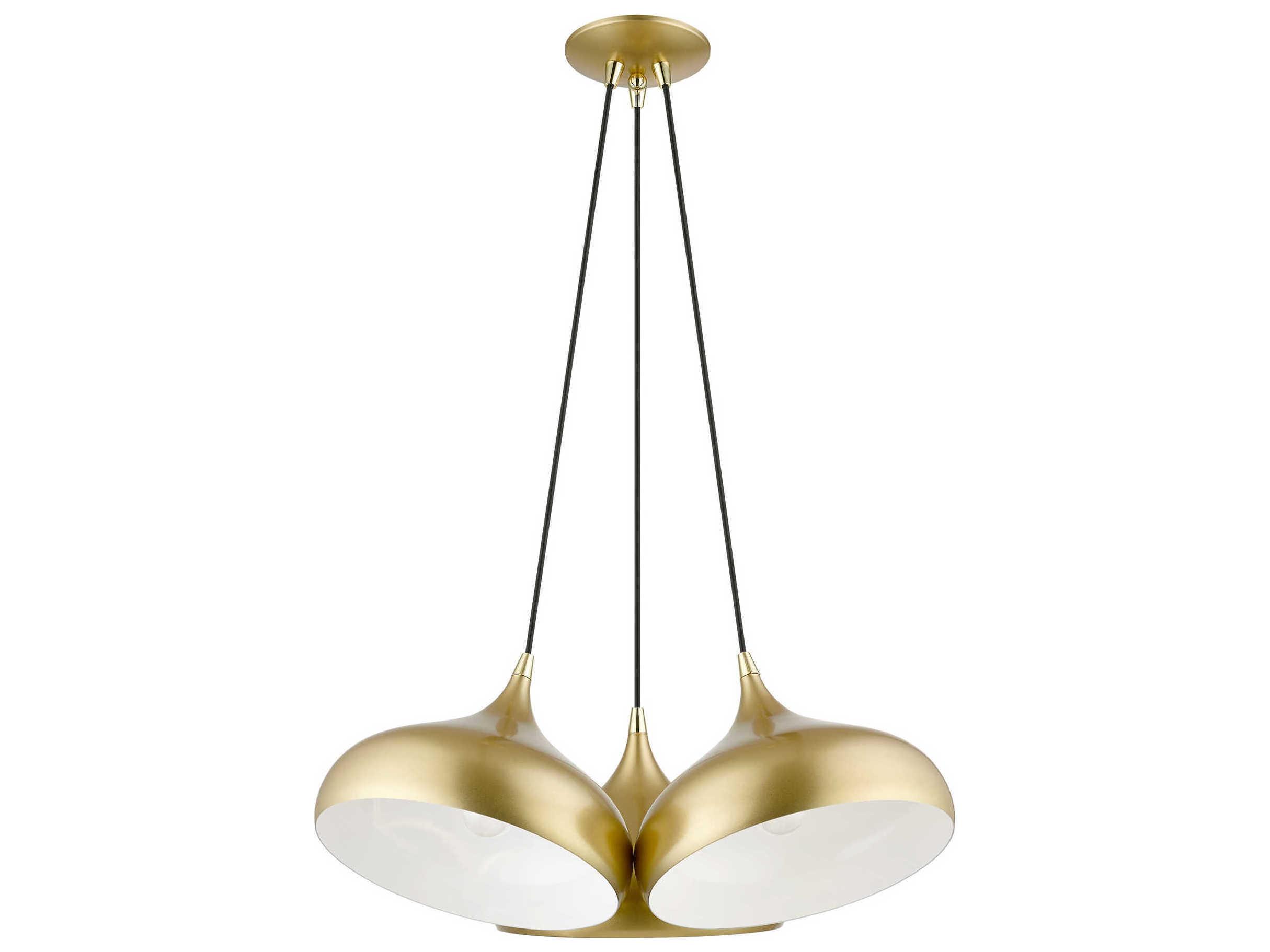 Livex Lighting Amador 3-Light Soft Gold Polished Brass White Bell Pendant