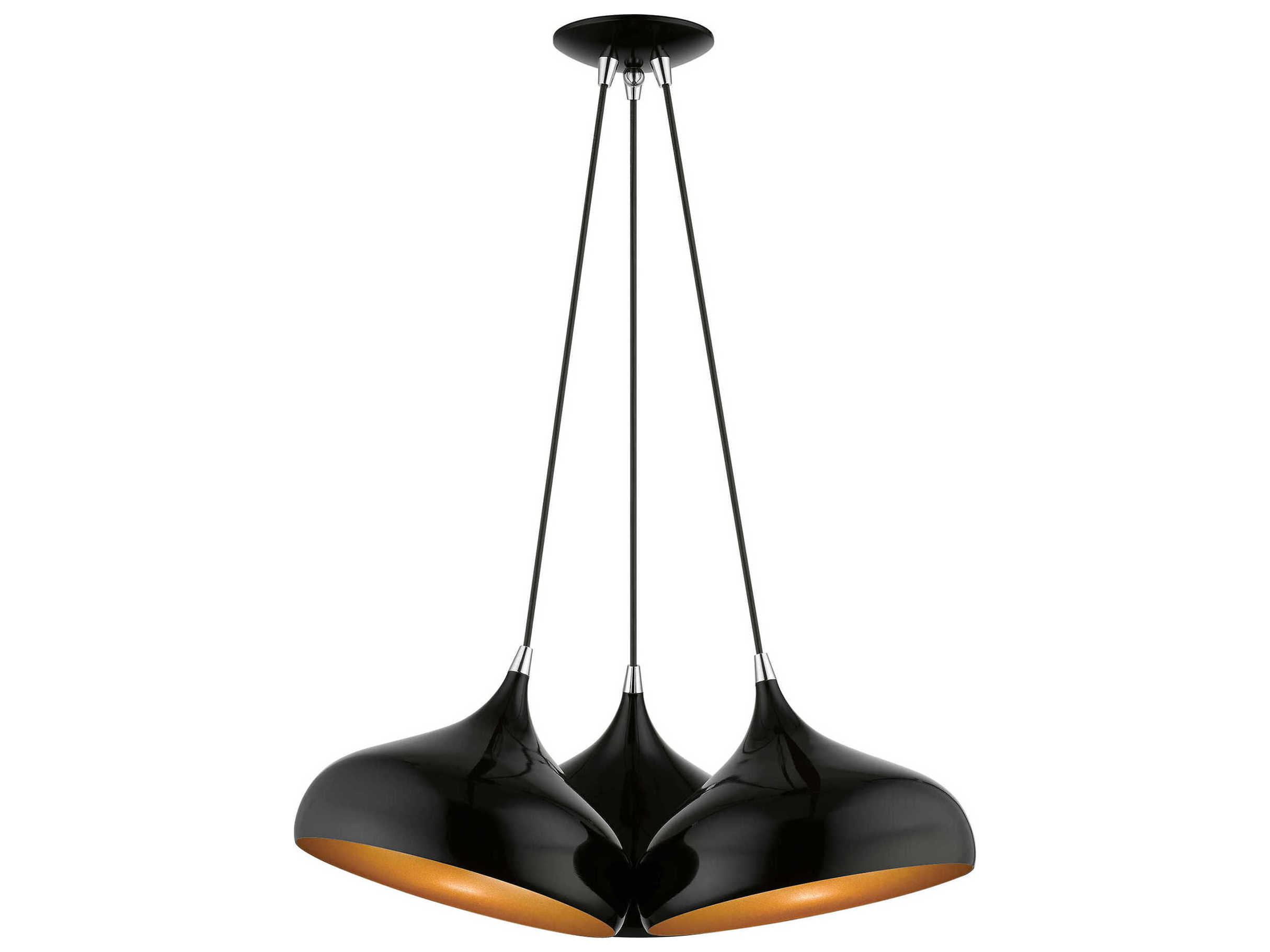 Livex Lighting Amador 3-Light Shiny Black Polished Chrome Bell Pendant