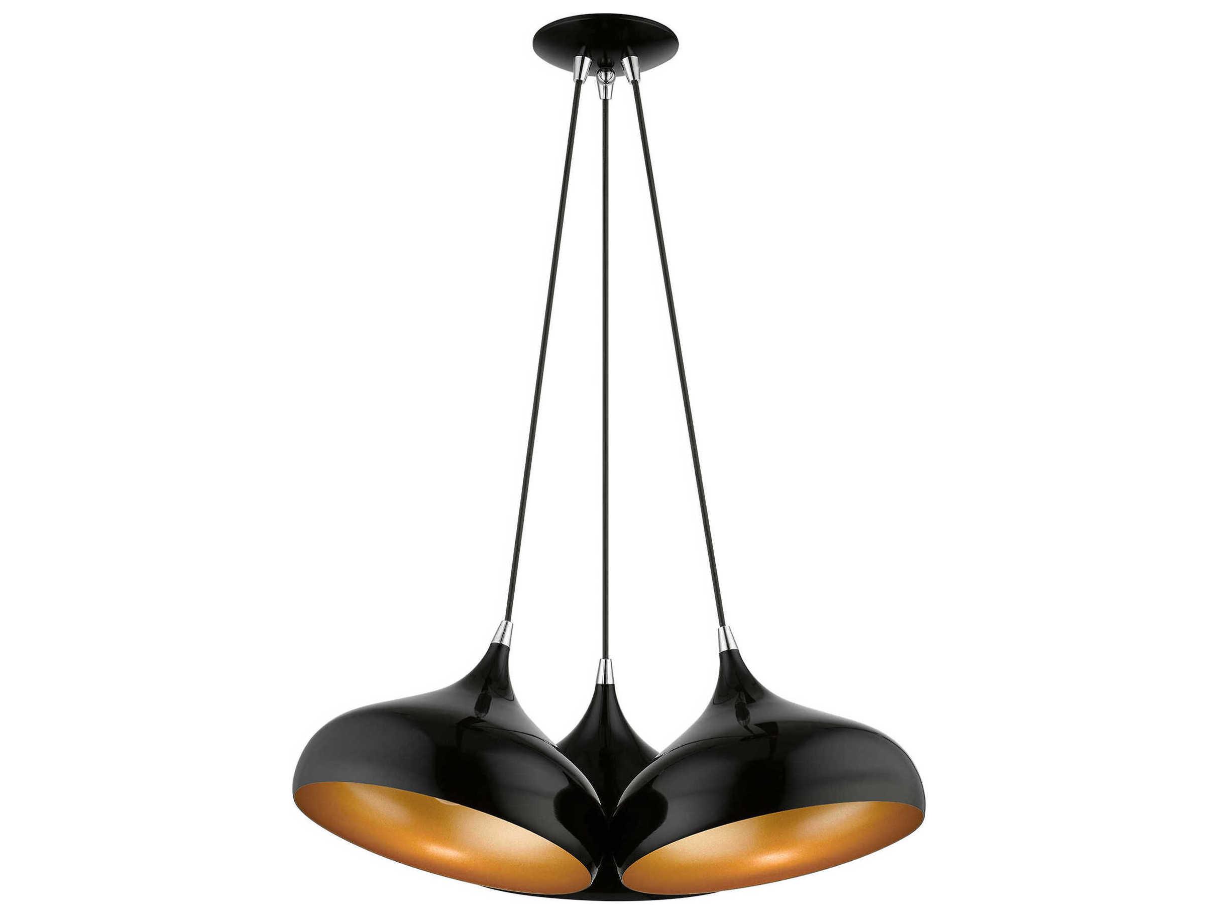 Livex Lighting Amador 3-Light Shiny Black Polished Chrome Bell Pendant