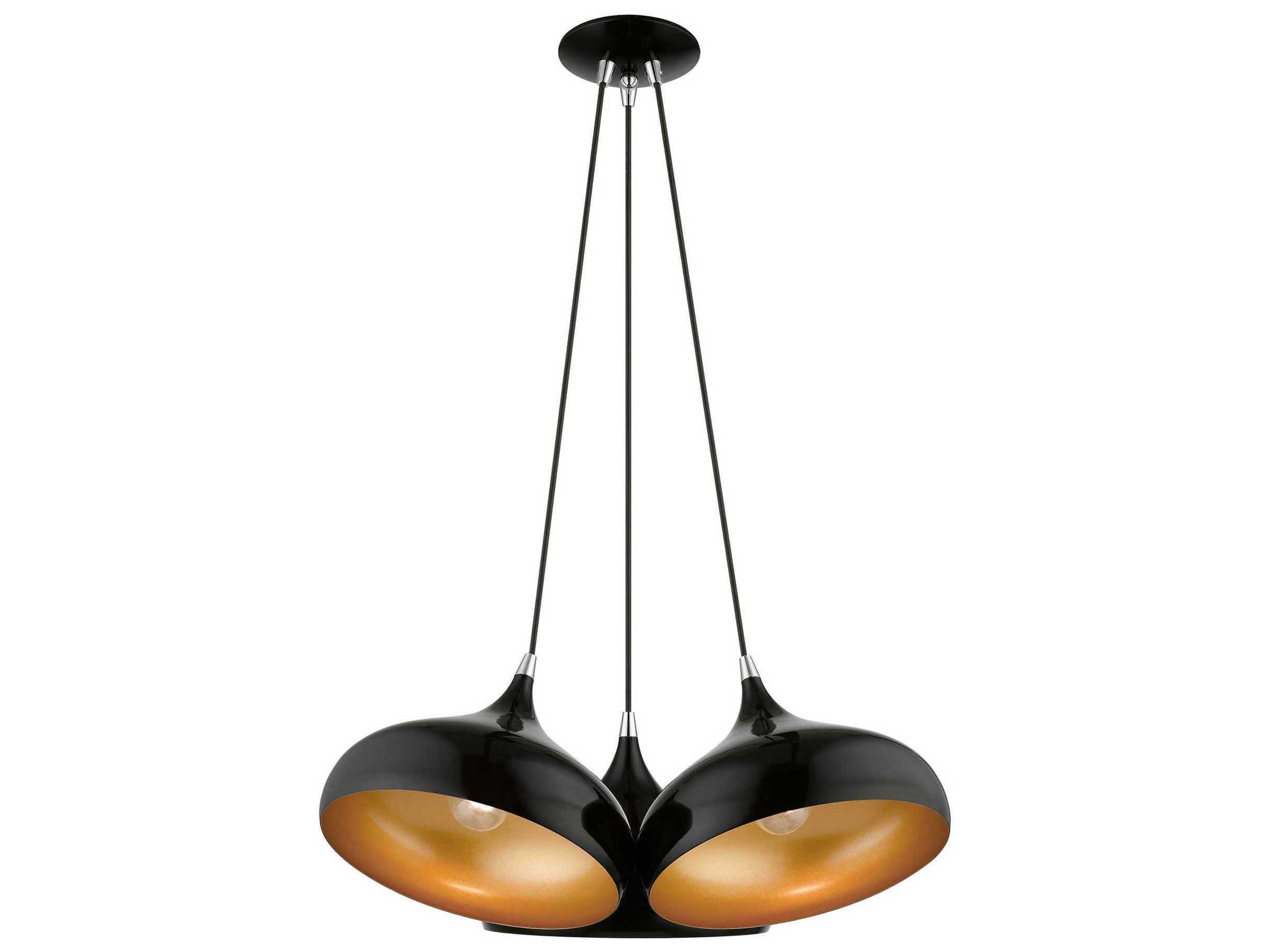 Livex Lighting Amador 3-Light Shiny Black Polished Chrome Bell Pendant