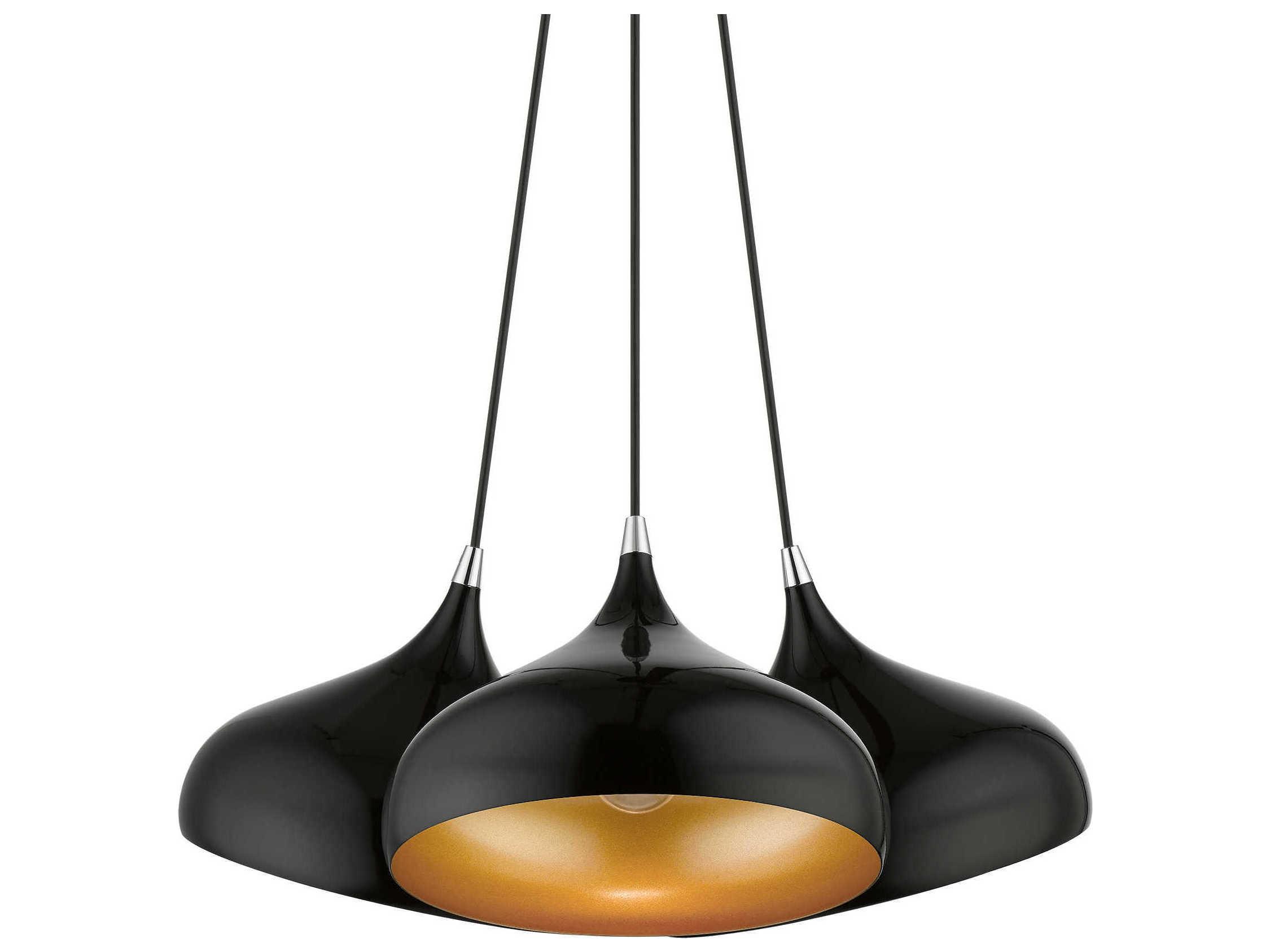 Livex Lighting Amador 3-Light Shiny Black Polished Chrome Bell Pendant