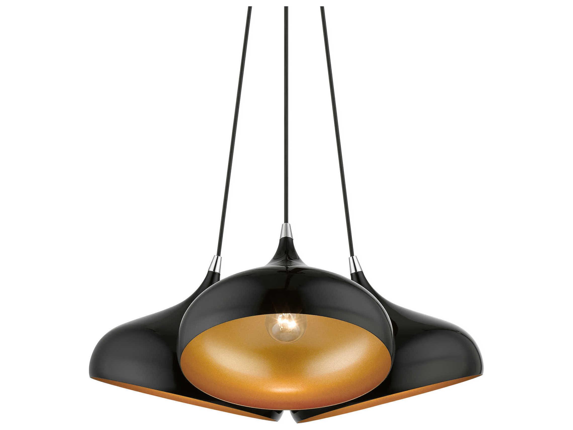 Livex Lighting Amador 3-Light Shiny Black Polished Chrome Bell Pendant