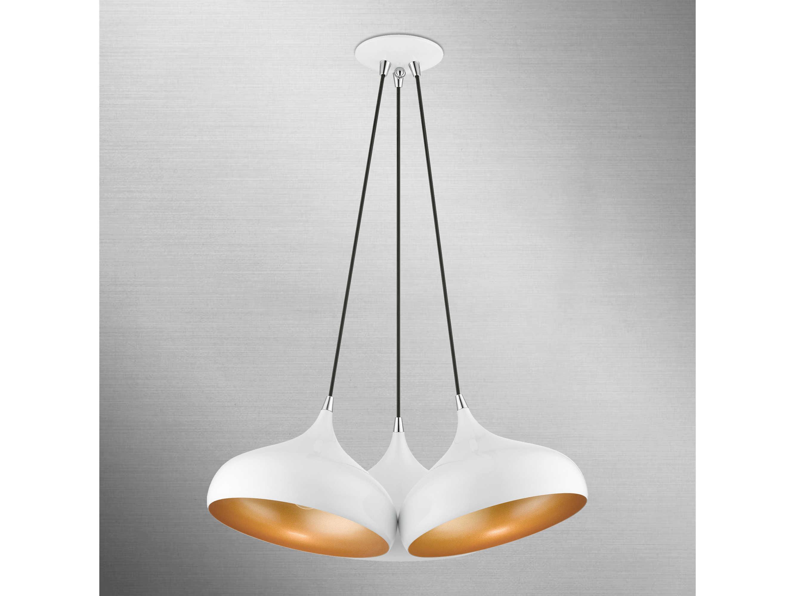 Livex Lighting Amador 3-Light Shiny White Polished Chrome Gold Bell Pendant