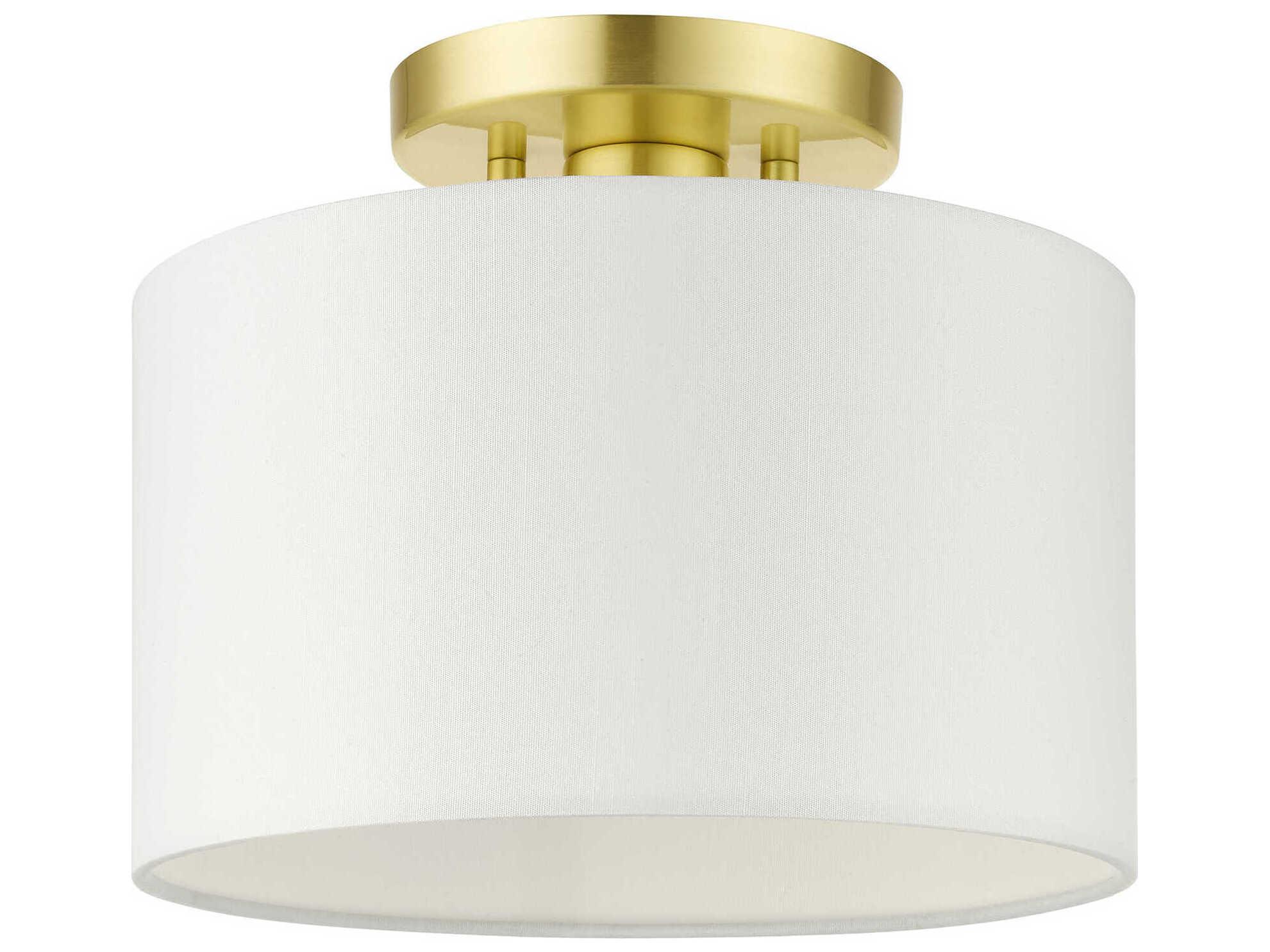 Livex Lighting Meridian 1-Light Satin Brass Drum Semi Flush Mount