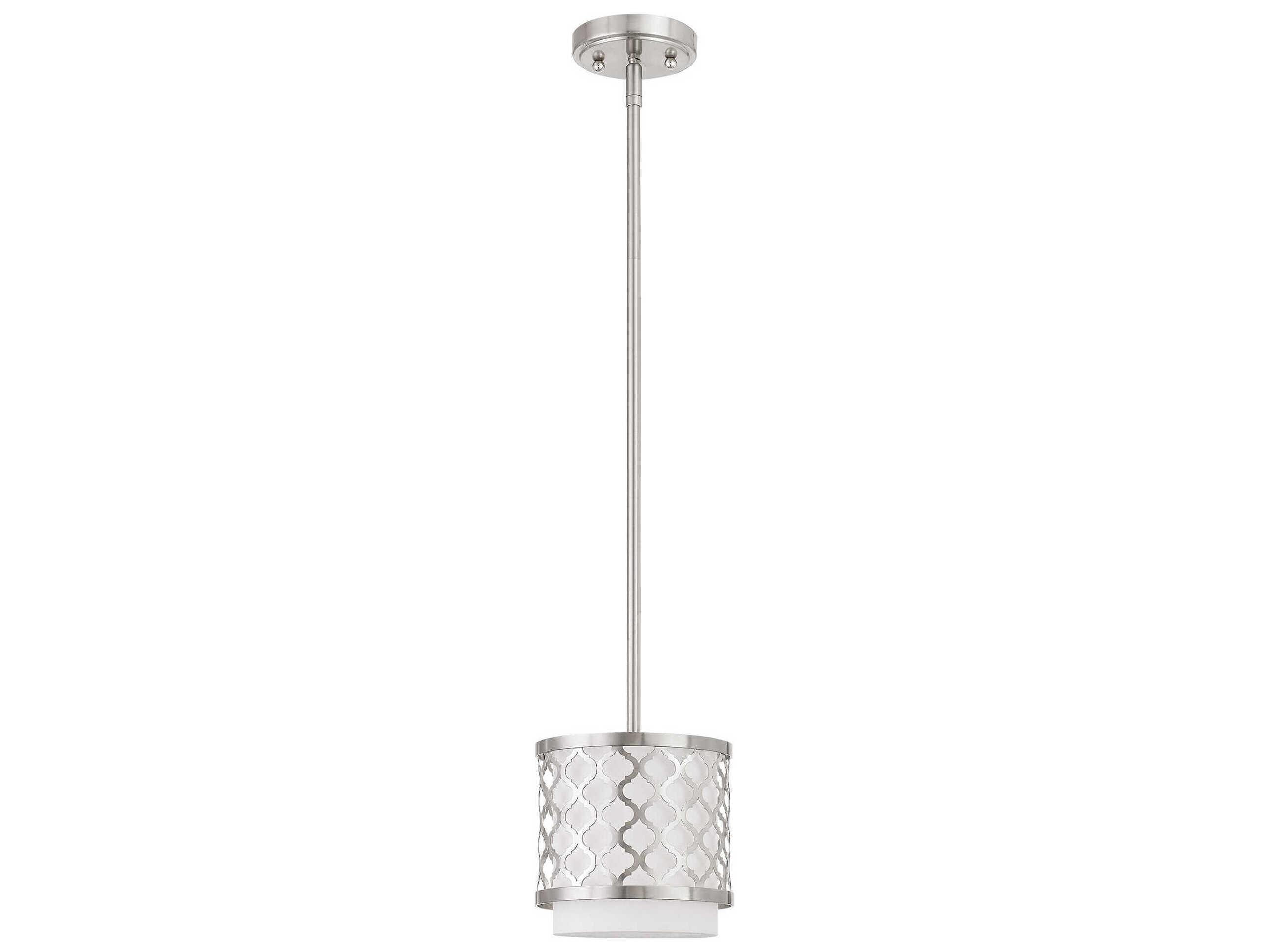 Livex Lighting Arabesque 1-Light Brushed Nickel White Drum Mini Pendant