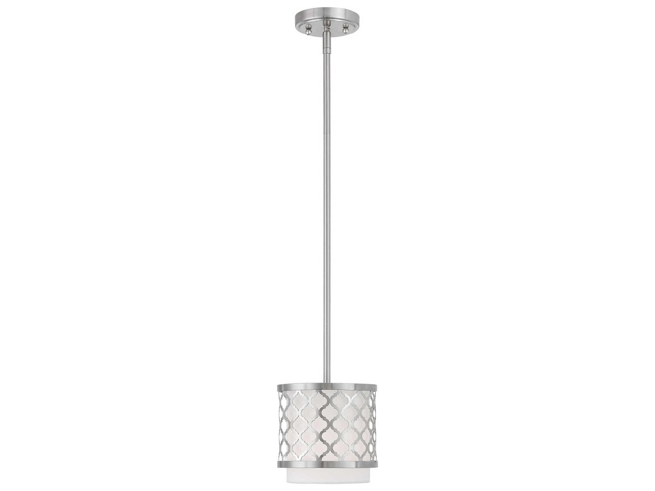 Livex Lighting Arabesque 1-Light Brushed Nickel White Drum Mini Pendant