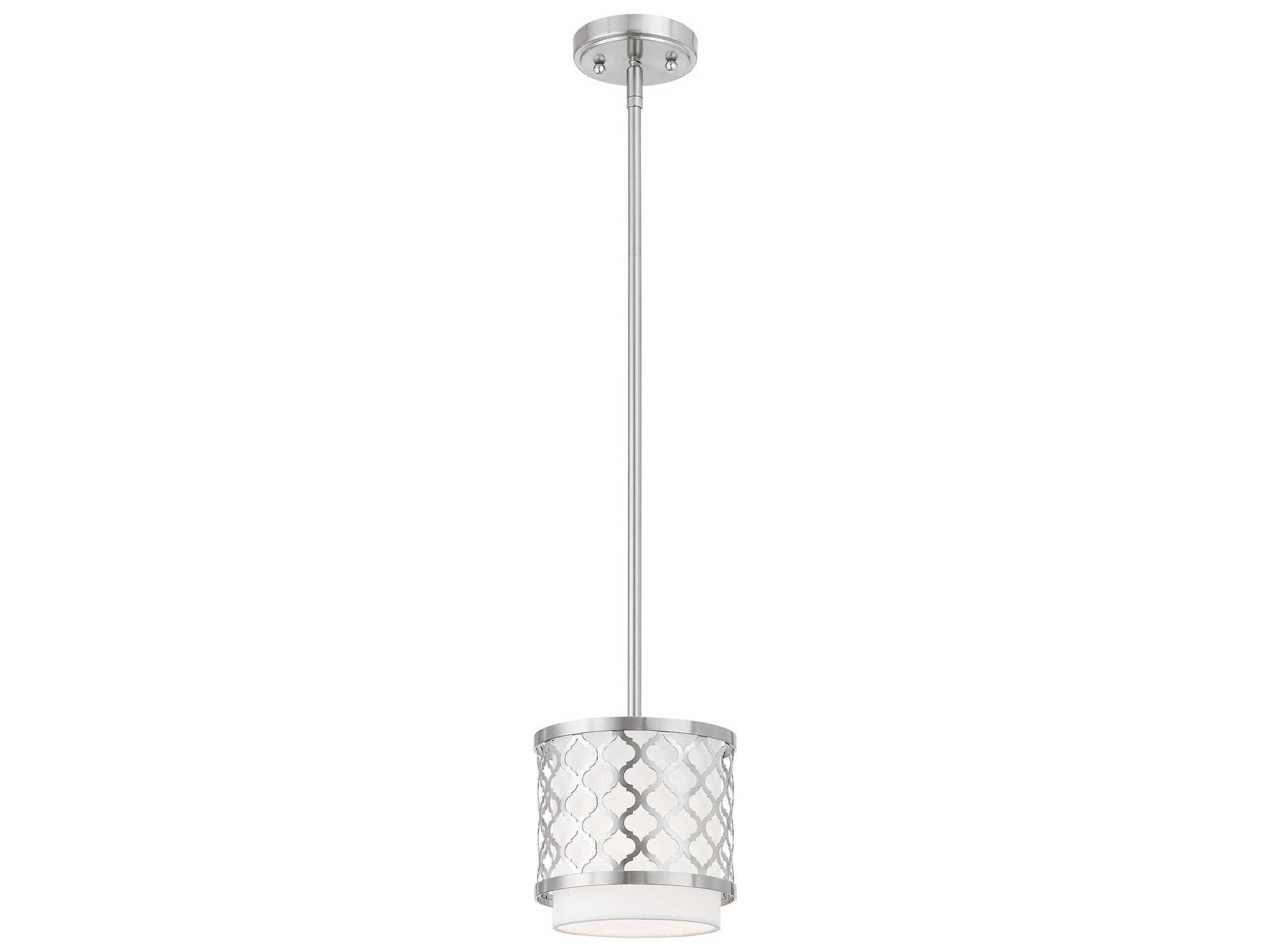Livex Lighting Arabesque 1-Light Brushed Nickel White Drum Mini Pendant