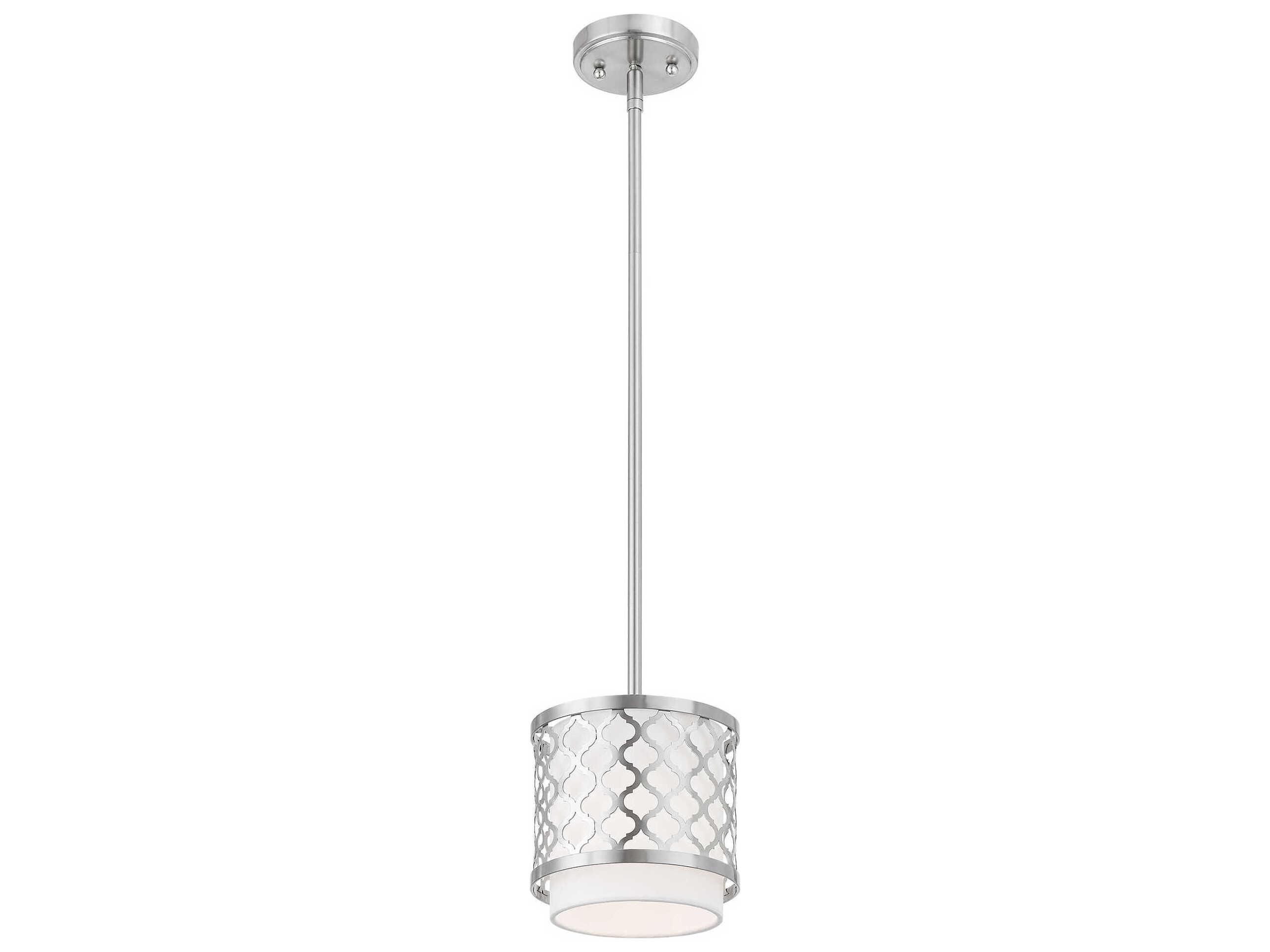 Livex Lighting Arabesque 1-Light Brushed Nickel White Drum Mini Pendant