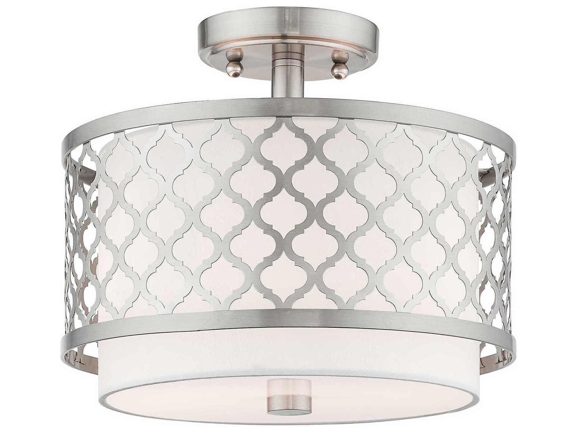 Livex Lighting Arabesque 2-Light Brushed Nickel White Drum Semi Flush Mount