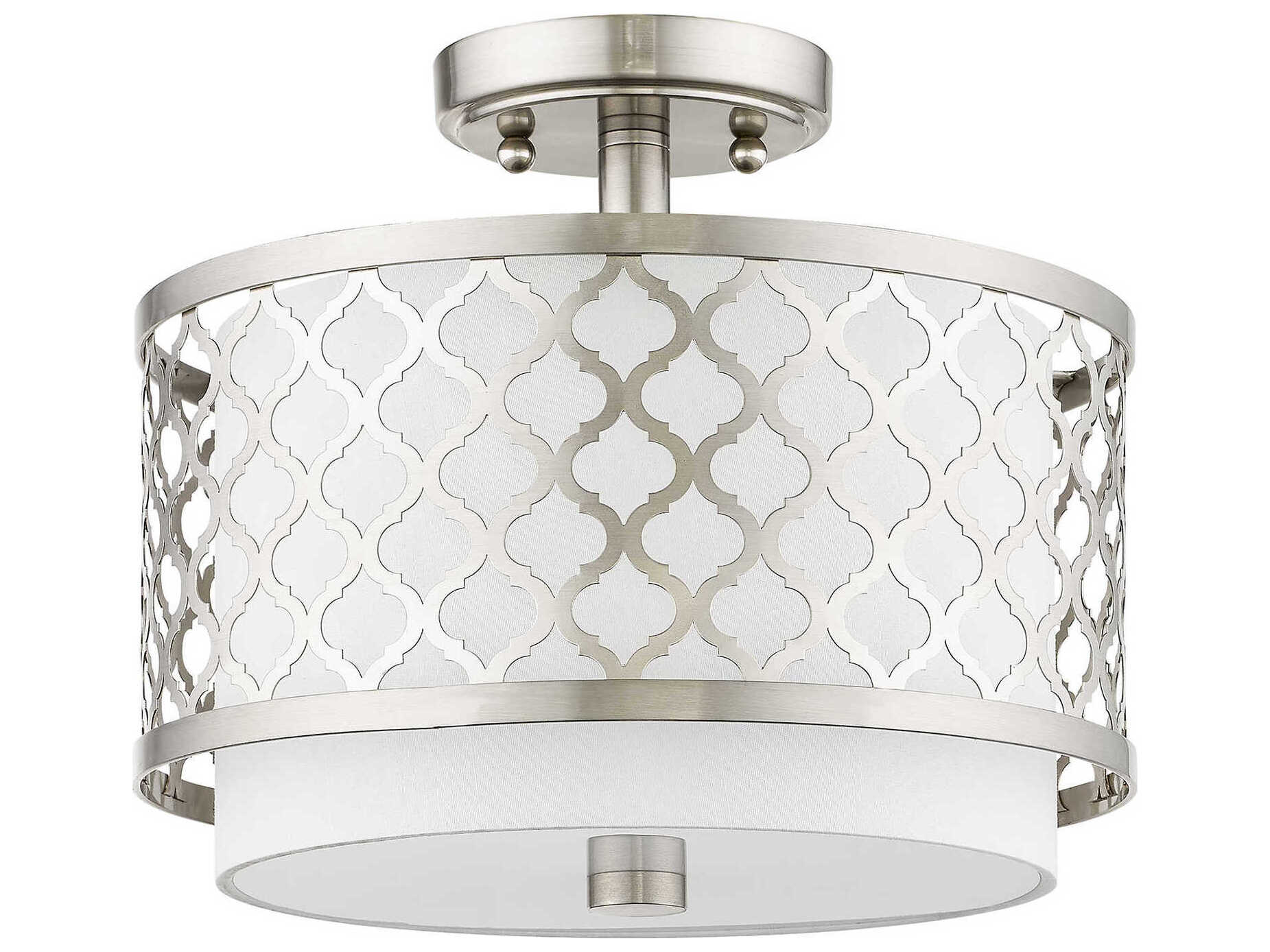 Livex Lighting Arabesque 2-Light Brushed Nickel White Drum Semi Flush Mount