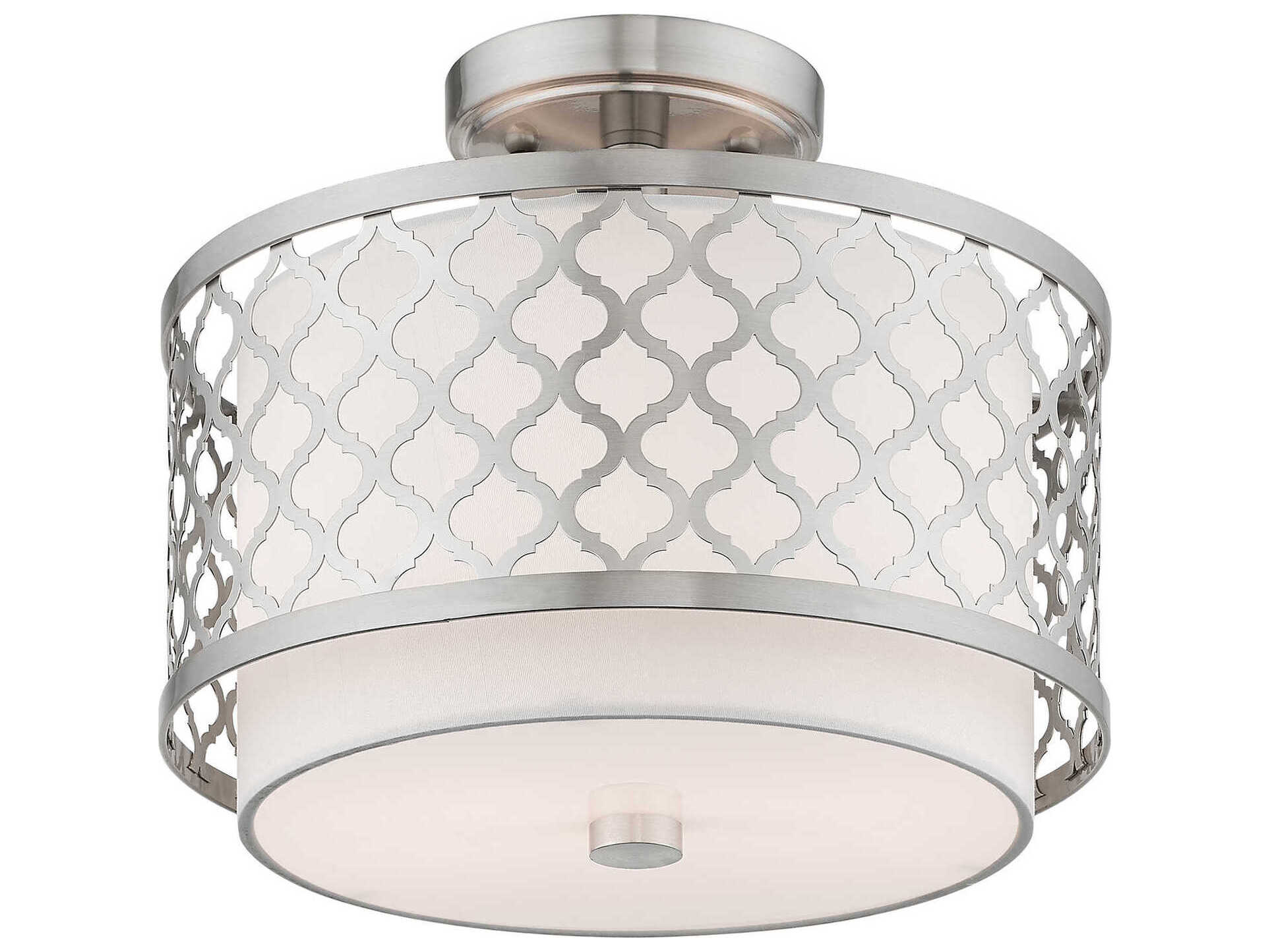 Livex Lighting Arabesque 2-Light Brushed Nickel White Drum Semi Flush Mount